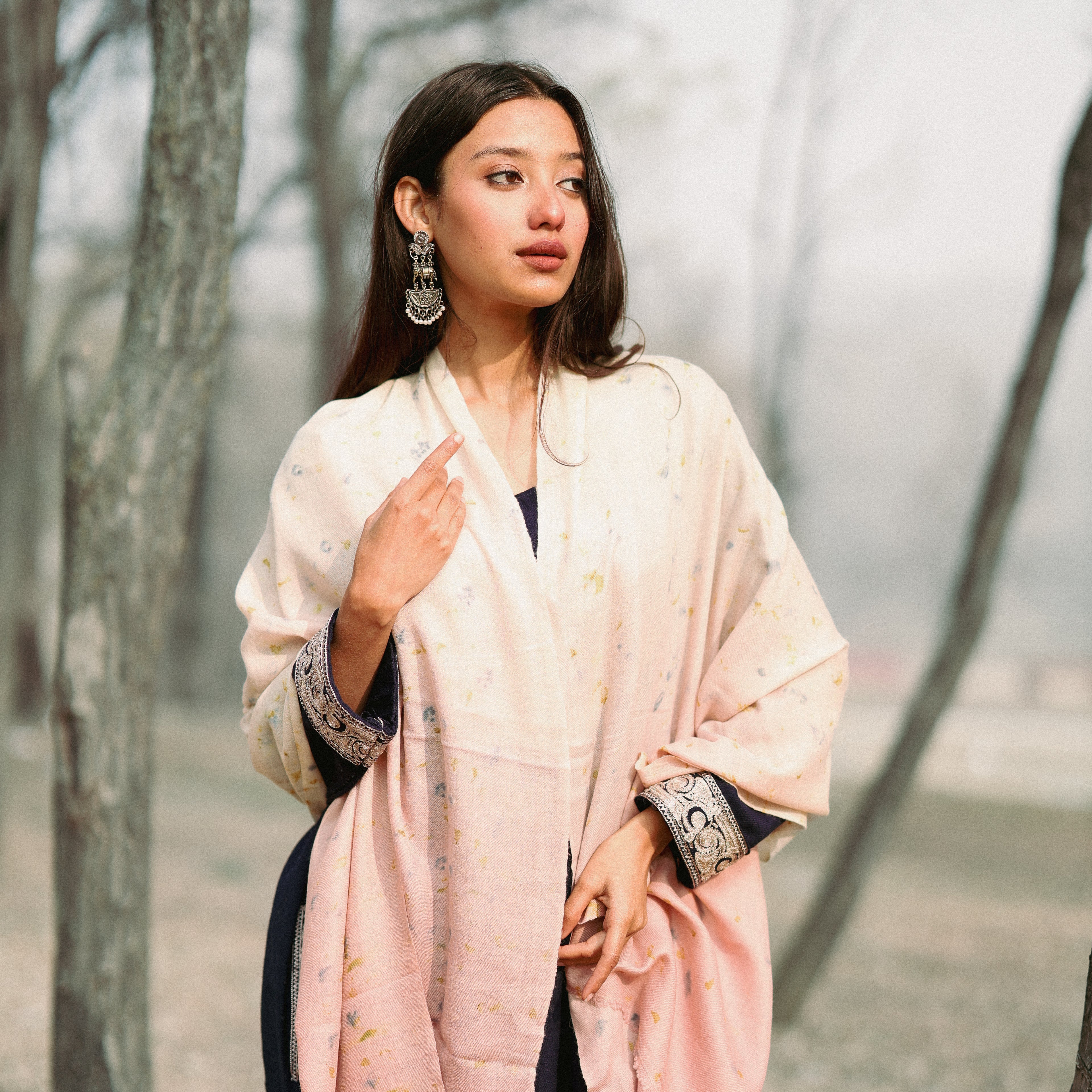 Pink and White Ombre Organic Flower Dyed Pashmina Wrap