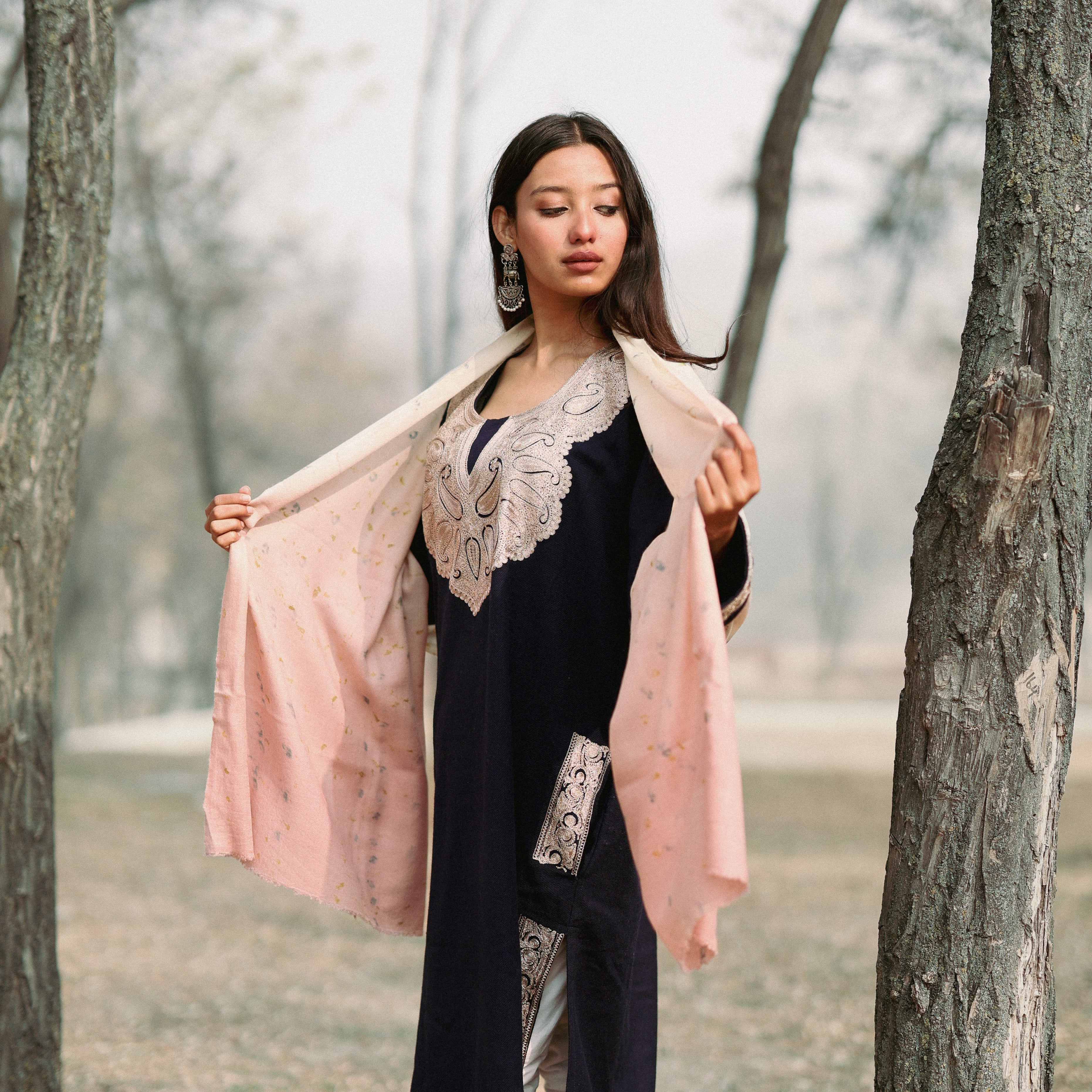 Pink and White Ombre Organic Flower Dyed Pashmina Wrap