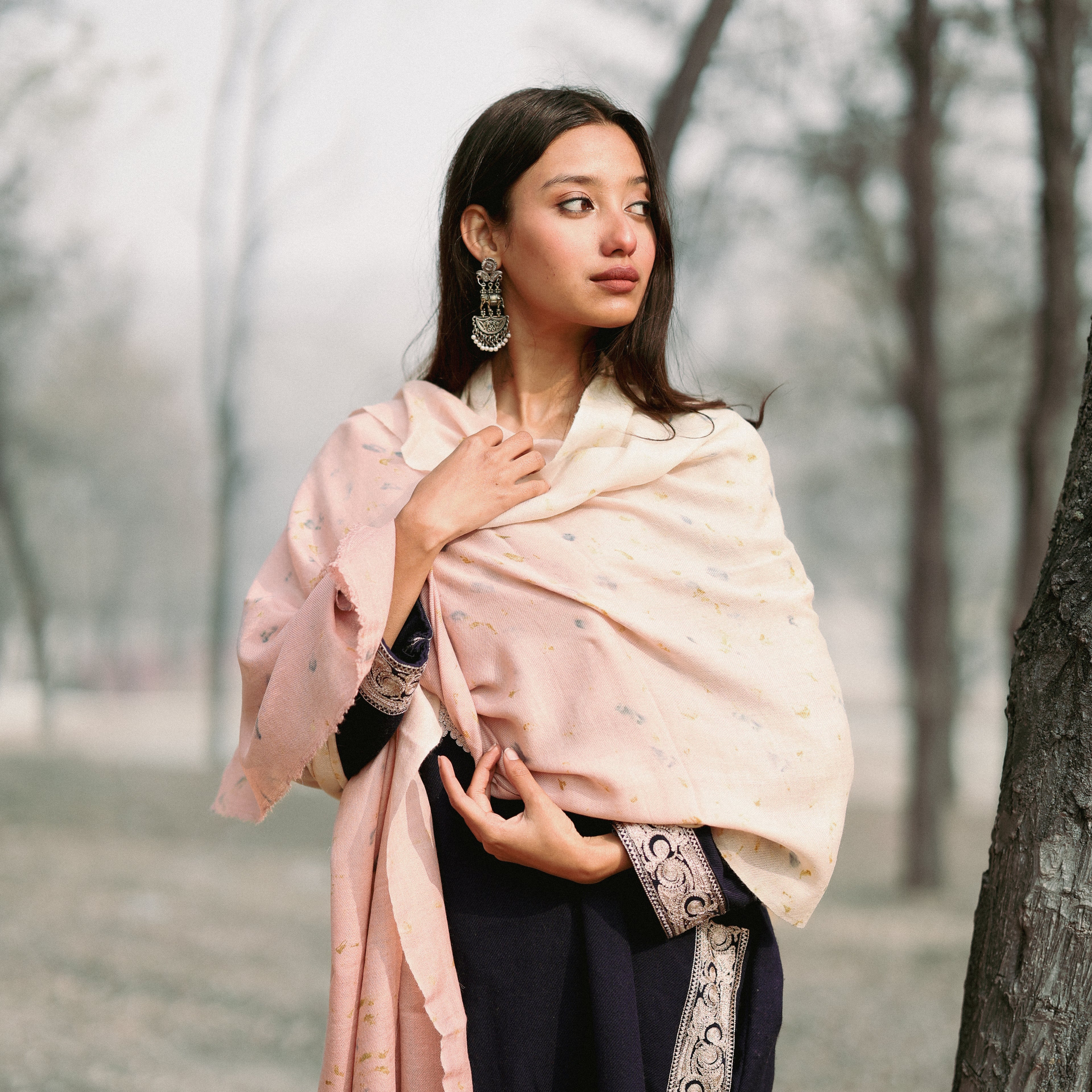 Pink and White Ombre Organic Flower Dyed Pashmina Wrap