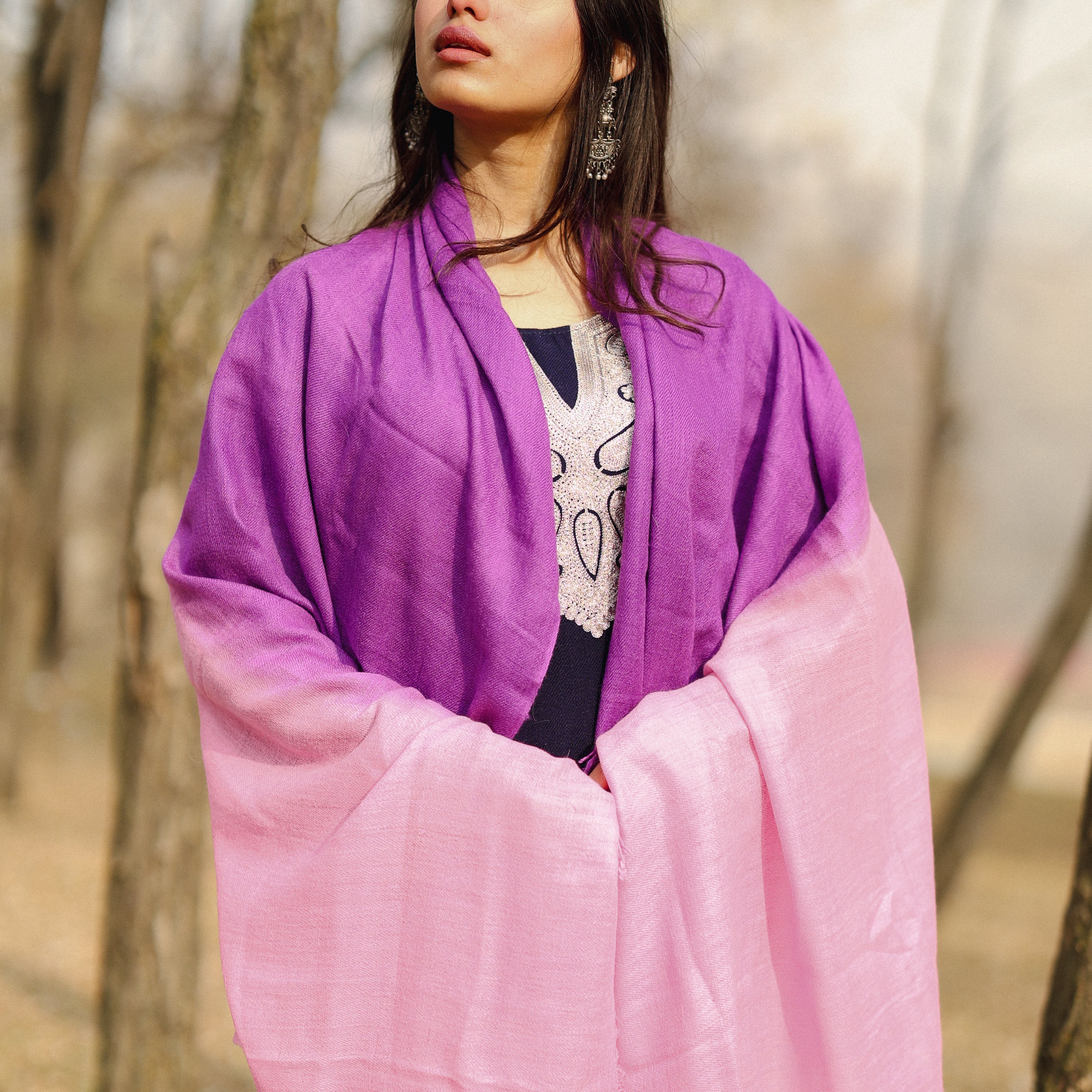 Pink and Purple Ombre Handspun Pashmina Shawl