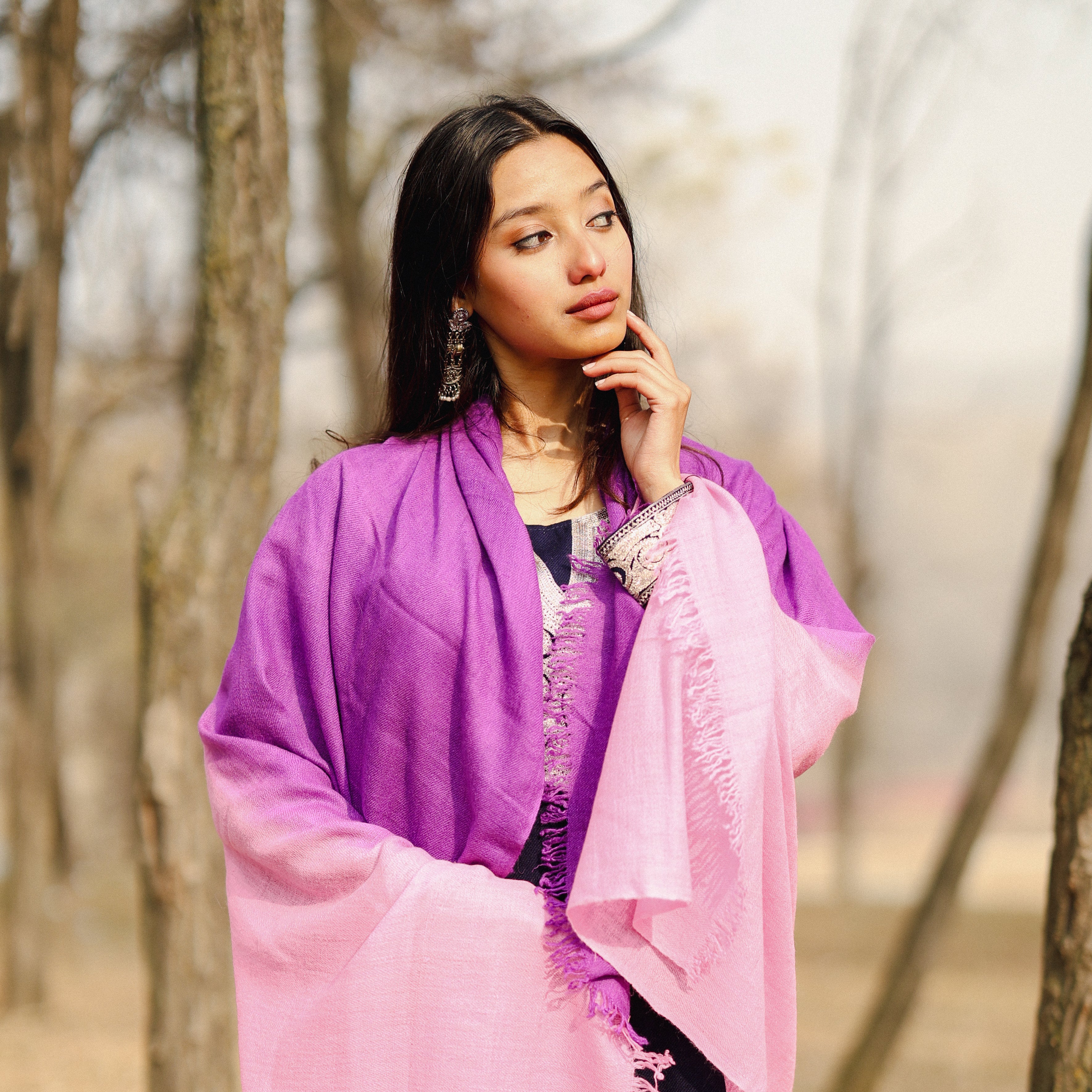 Pink and Purple Ombre Handspun Pashmina Shawl