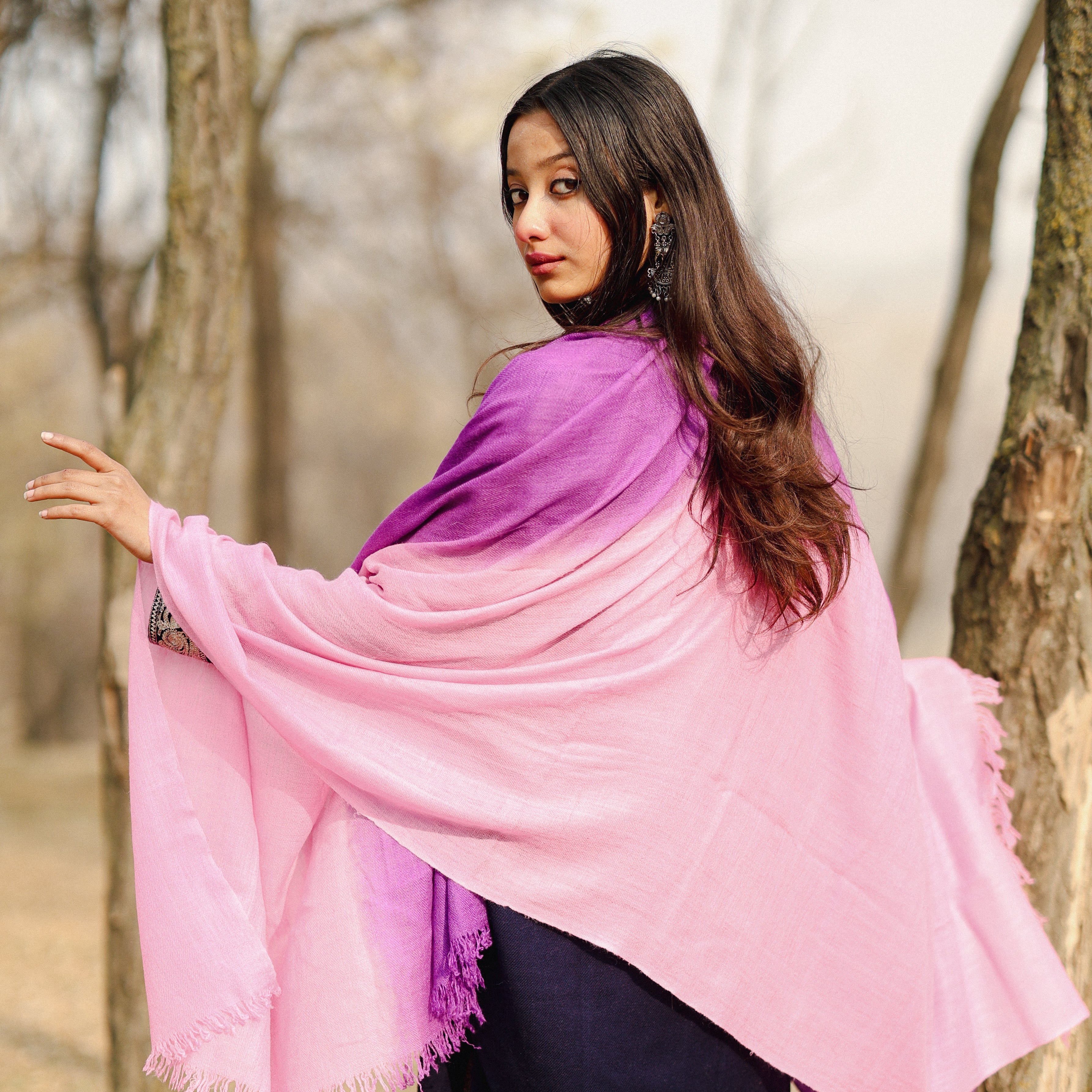 Pink and Purple Ombre Handspun Pashmina Shawl