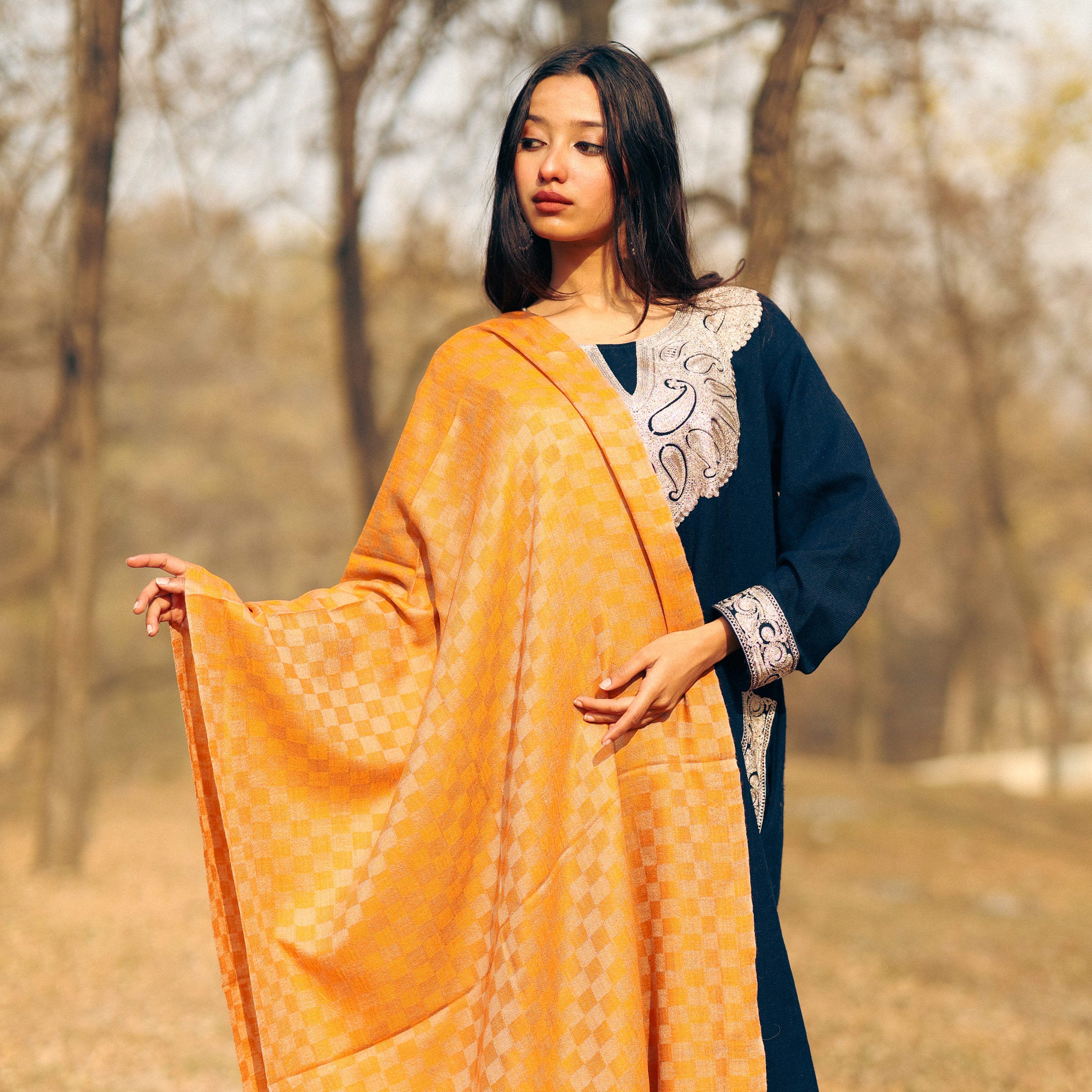 Orange Checkered Pashmina Wrap