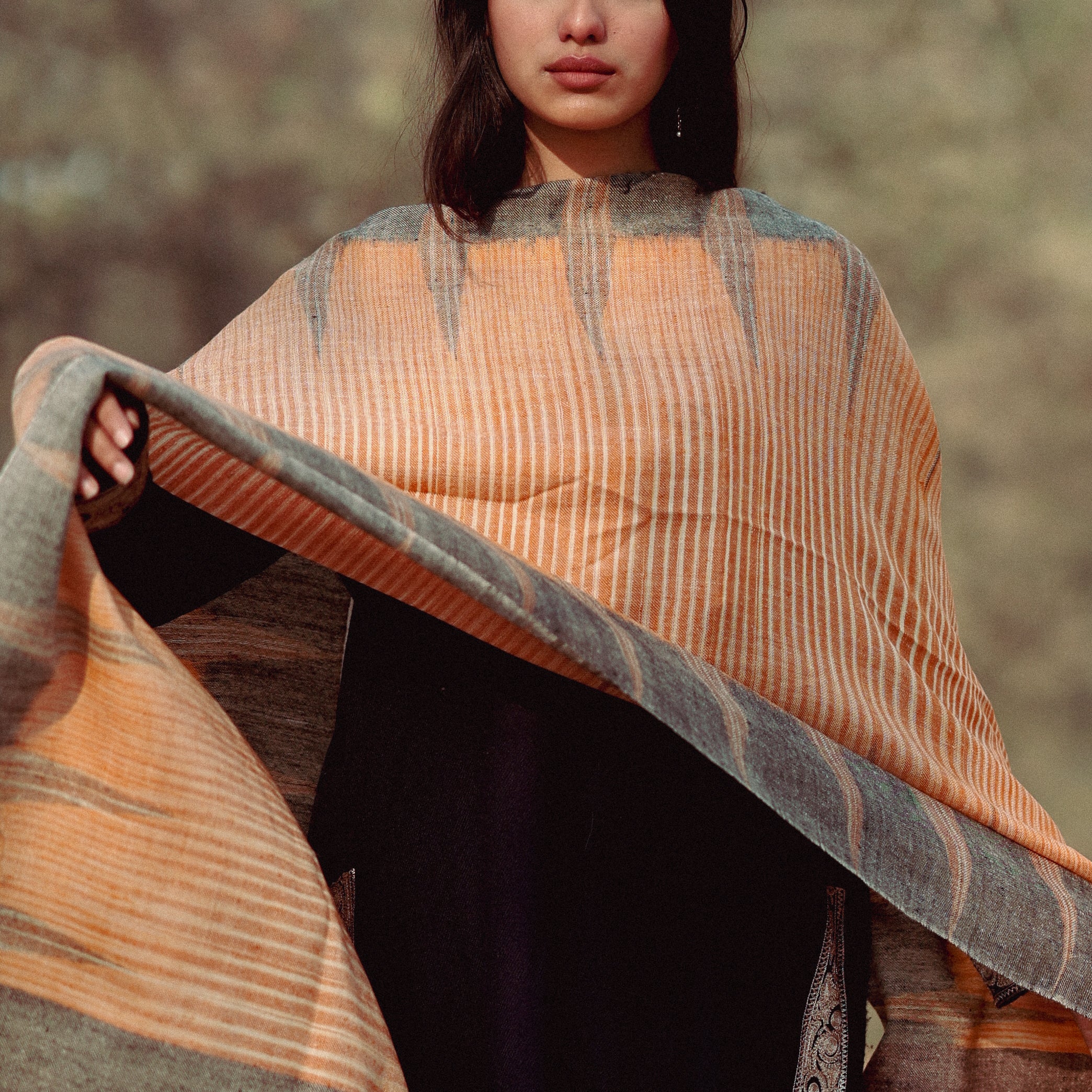 Orange and Black Ikkat Pashmina Wrap