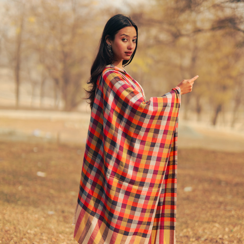 Multicolored Checks Patterned Stole