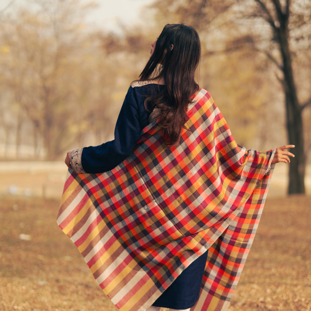 Multicolored Checks Patterned Stole