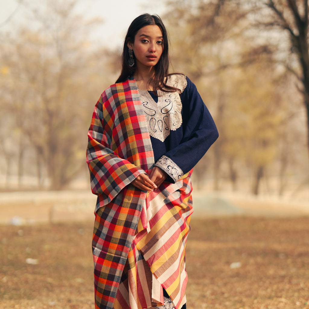 Multicolored Checks Patterned Stole