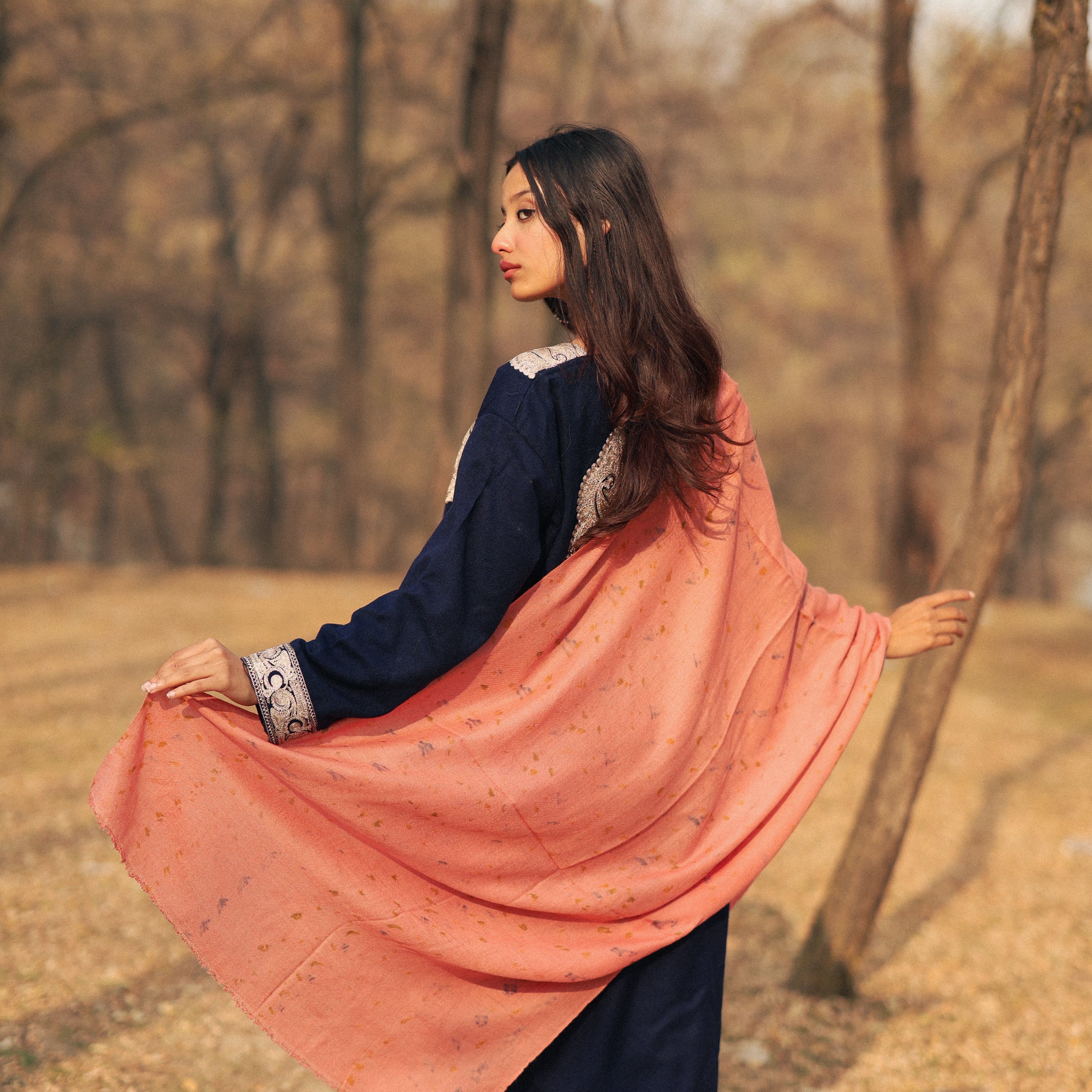 Coral Organic Flower Dyed Pashmina Wrap