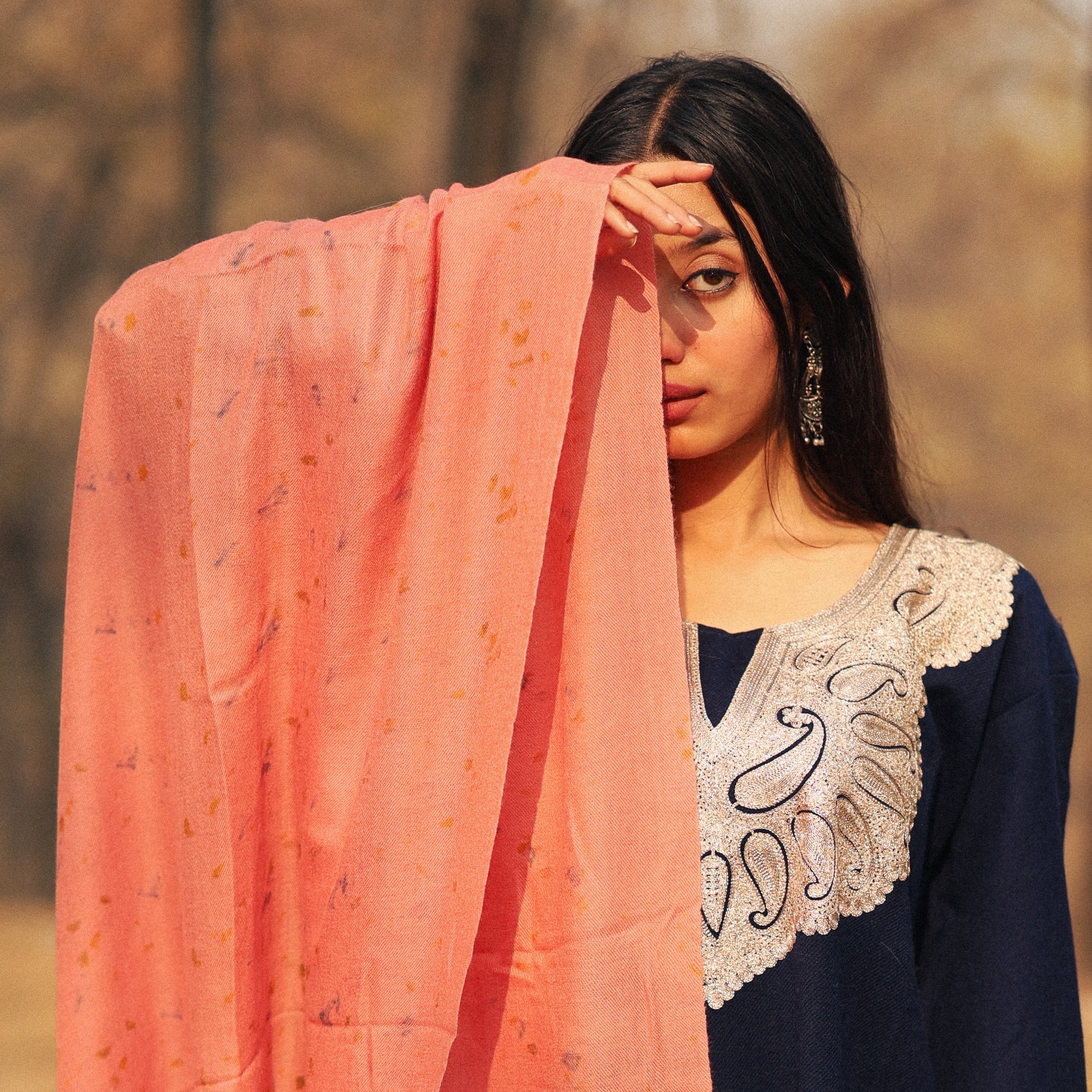 Coral Organic Flower Dyed Pashmina Wrap