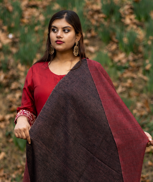 Black & Maroon Reversible Pashmina Shawl