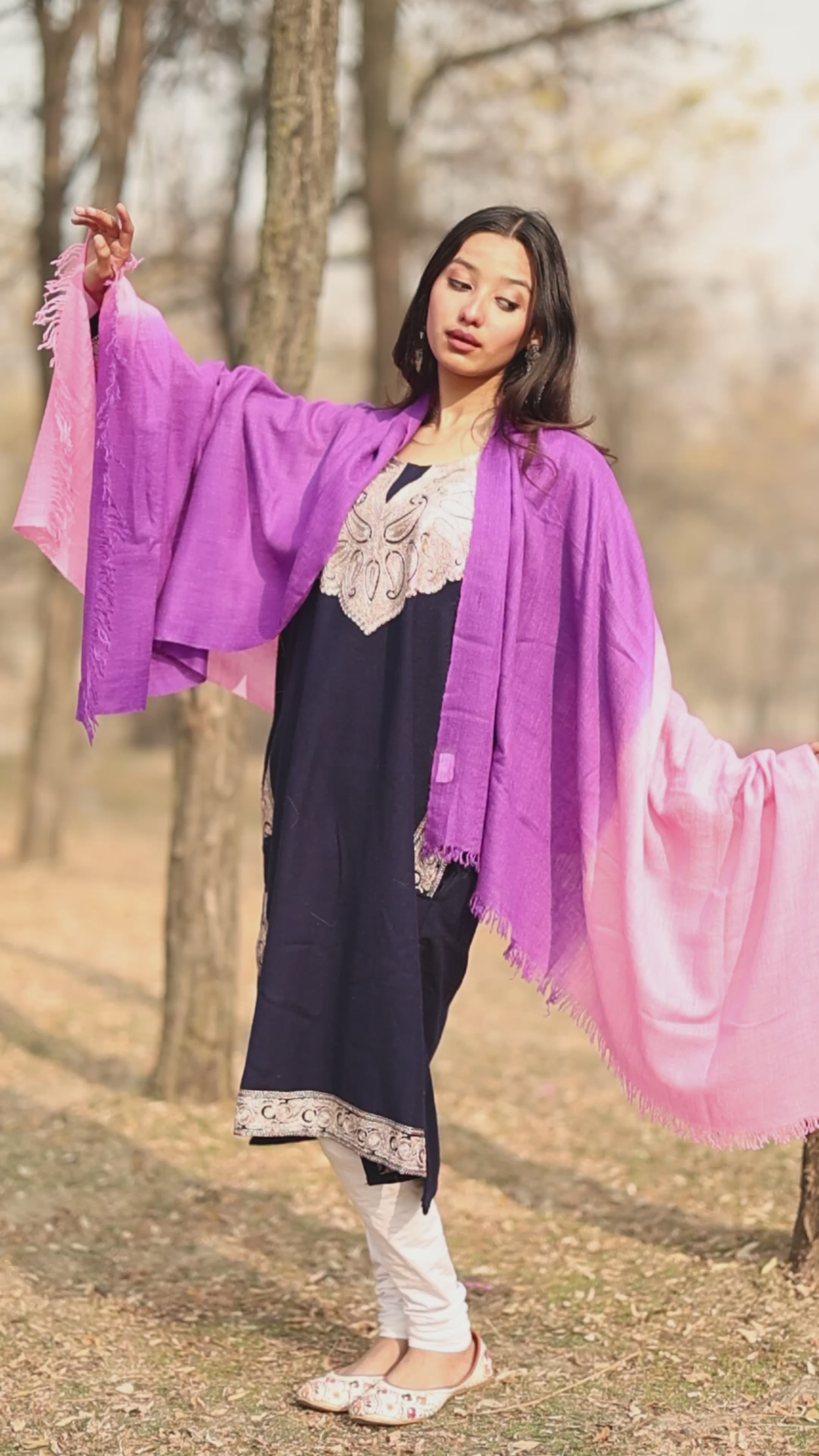 Pink and Purple Ombre Handspun Pashmina Shawl