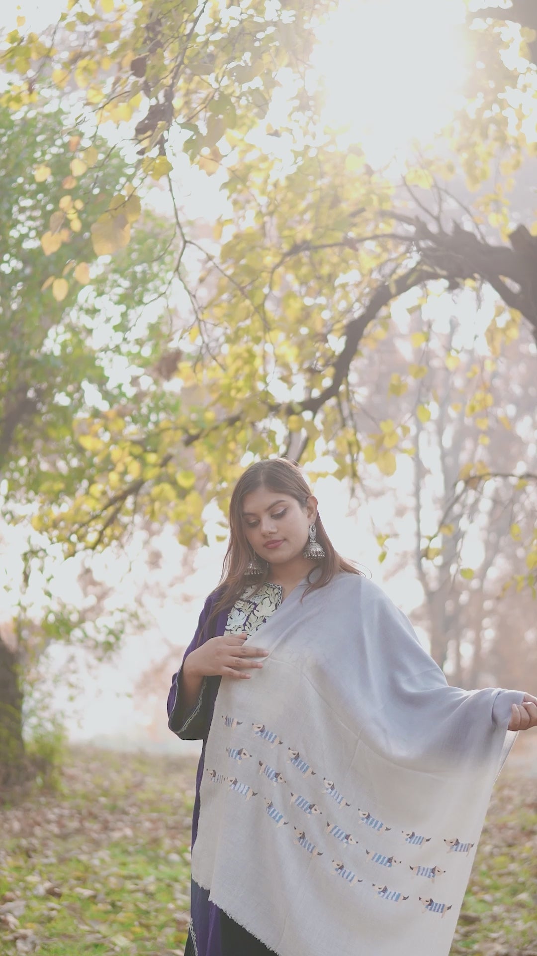 Blue and White Ombre Sozni Hand Embroidered Pashmina Wrap
