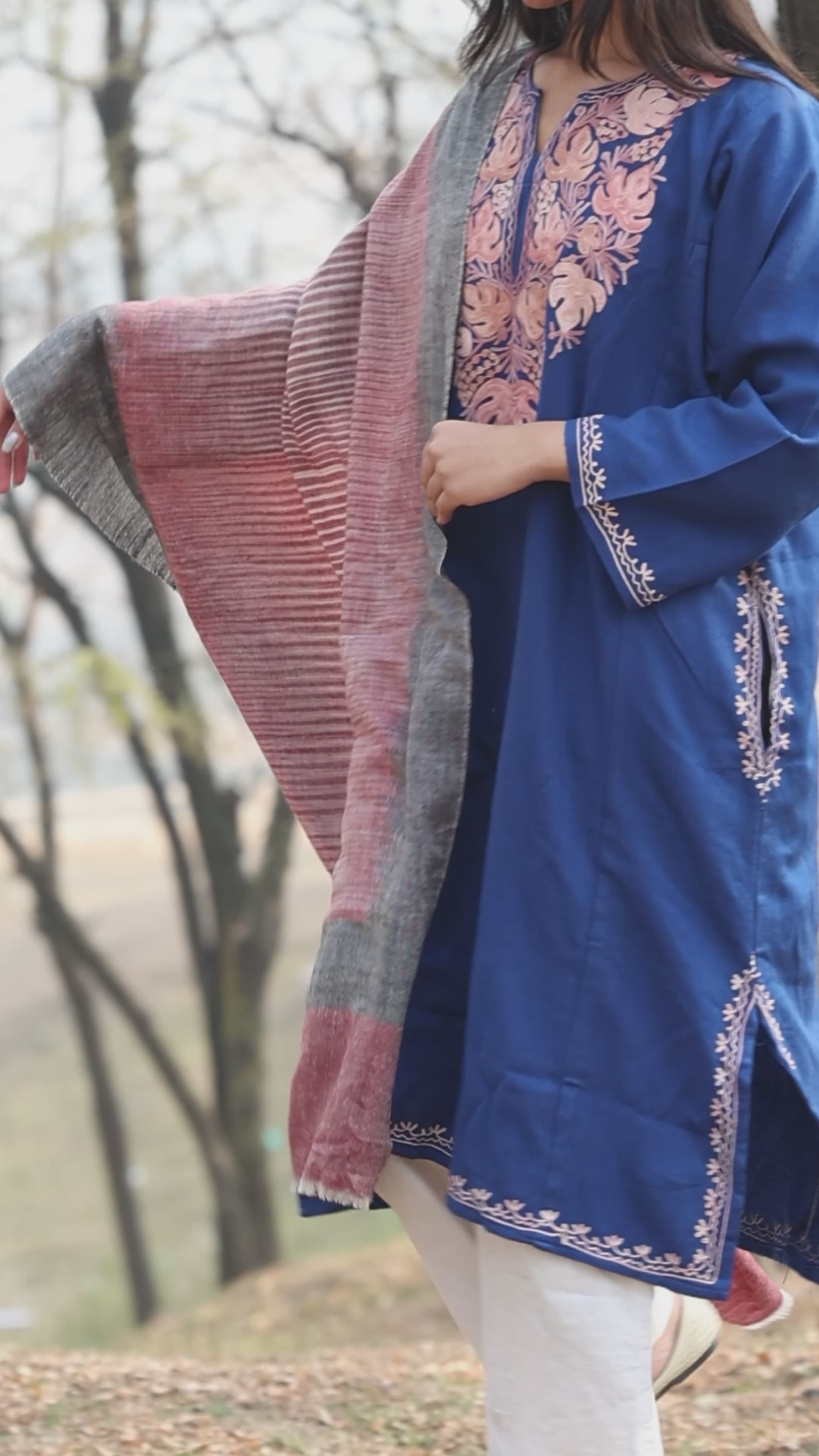 Wine & Black Ikkat Pashmina Wrap