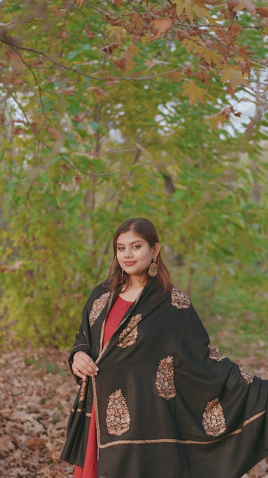 Black Sozni Hand-Embroidered Pashmina Shawl