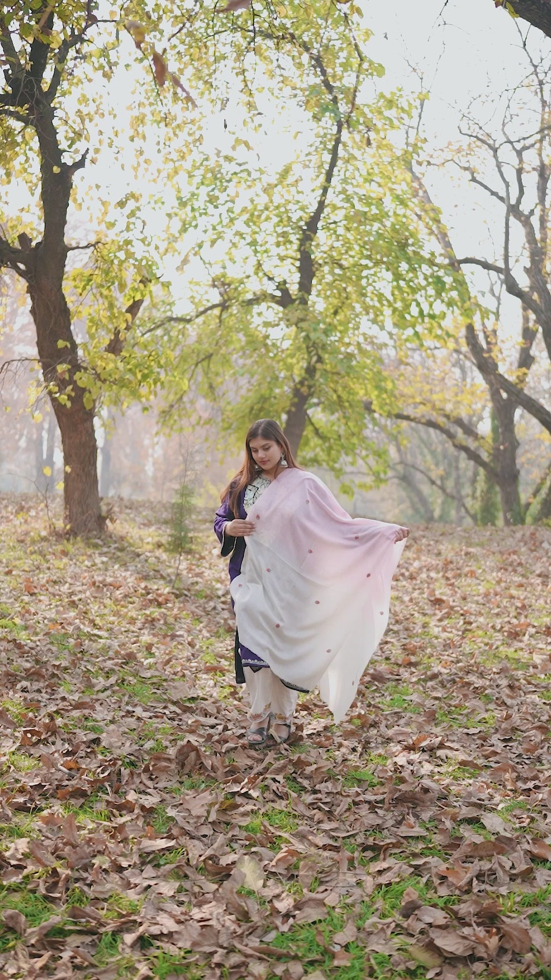 Pink and Ivory Ombre Sozni Hand Embroidered Pashmina Wrap