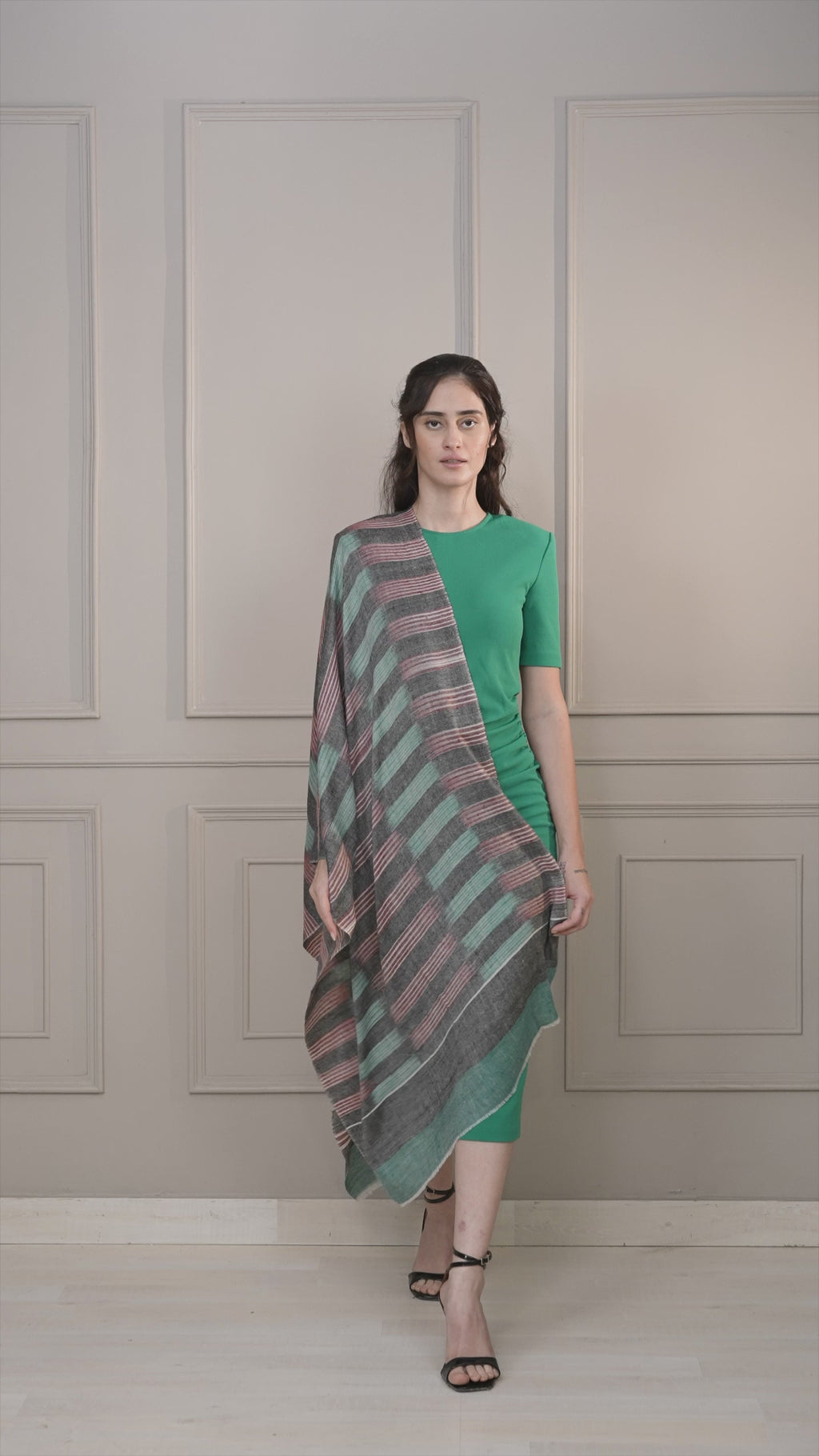 Green, Wine & Black Ikkat Pashmina Stole