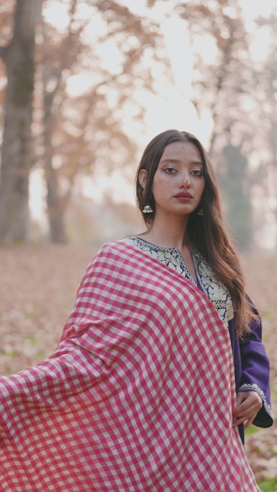 White and Red Checkered Pashmina Wrap
