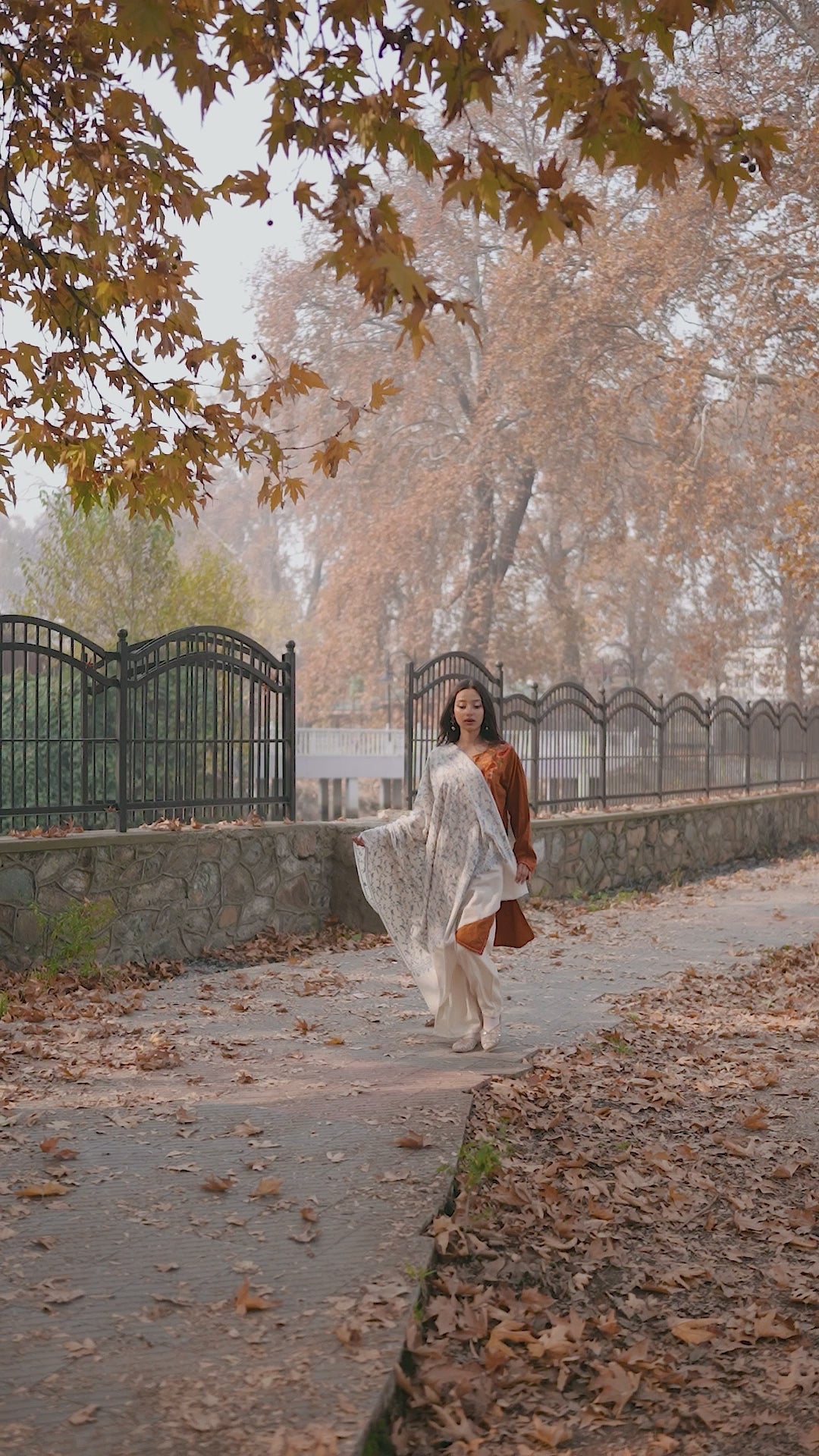 Ivory Hand Embroidered Jaal Pashmina Shawl