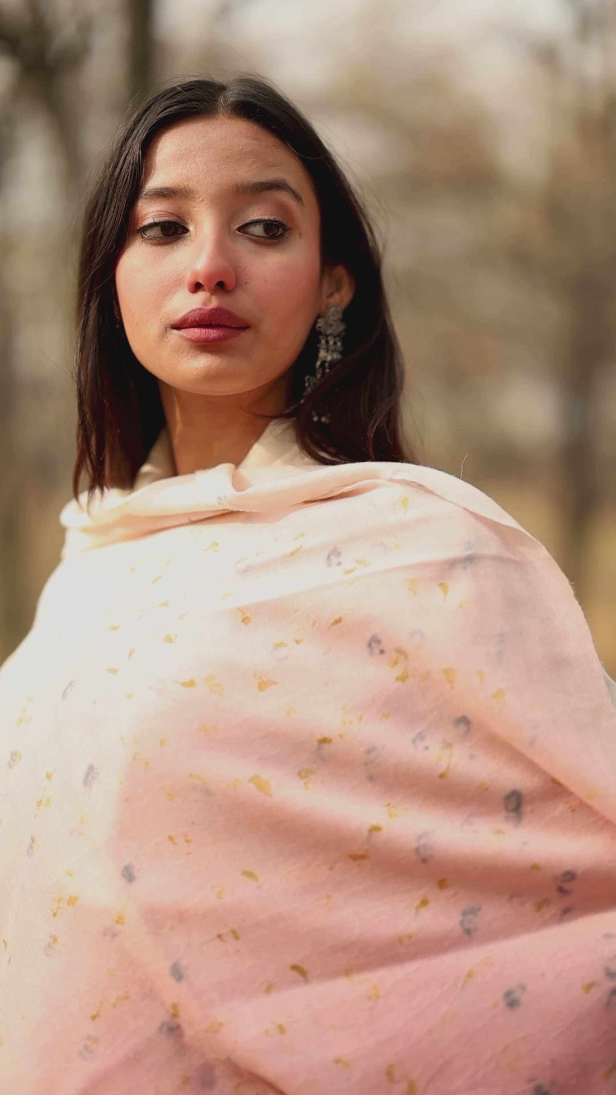 Pink and White Ombre Organic Flower Dyed Pashmina Wrap