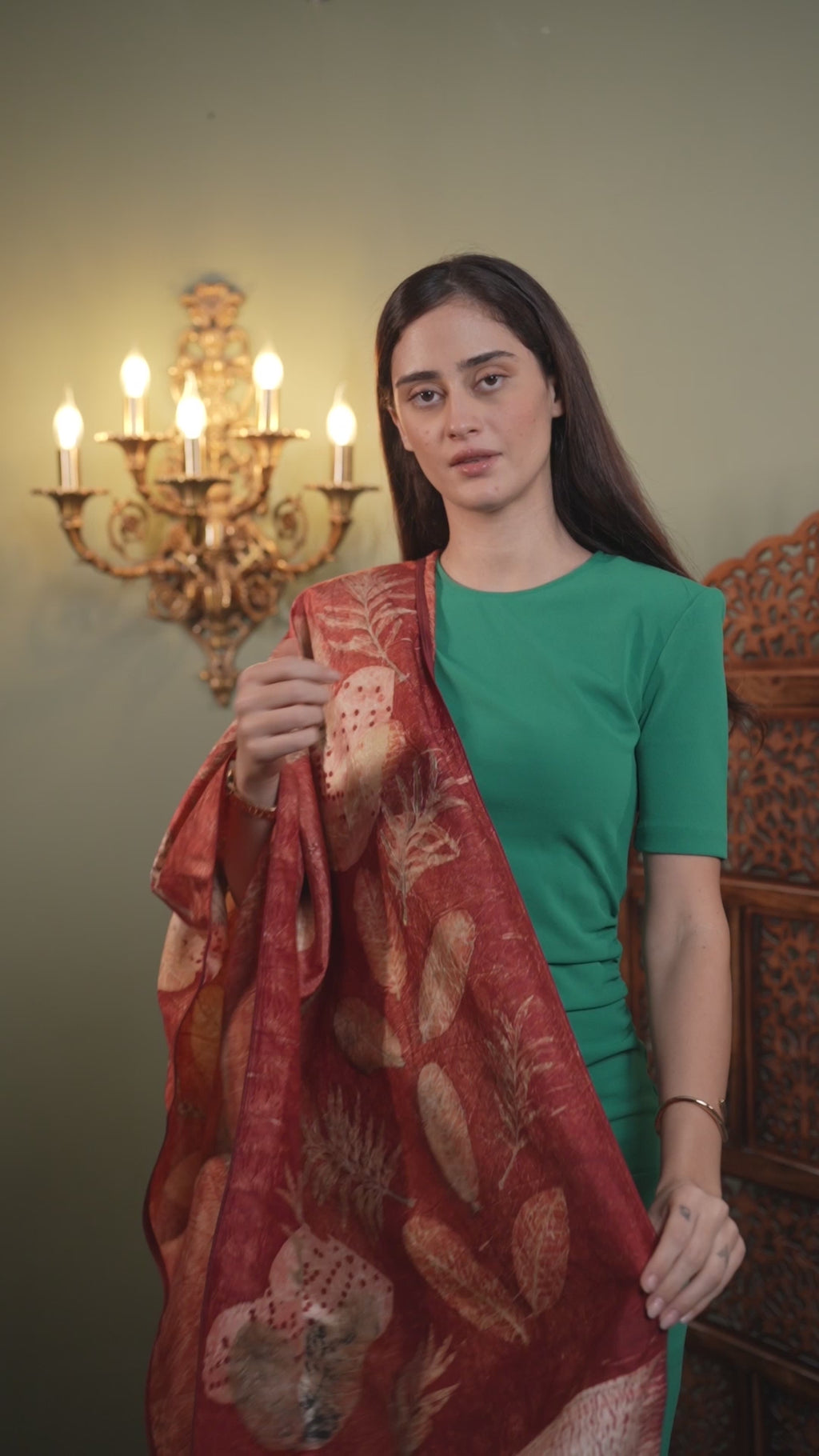 Red Organic Leaves Dyed Mulberry Silk Stole