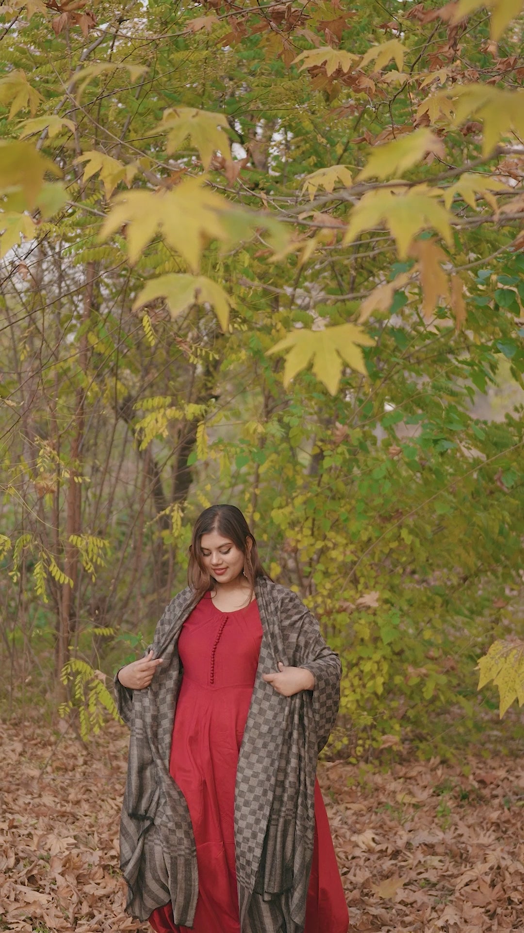 Grey Checkered Large Pashmina Shawl