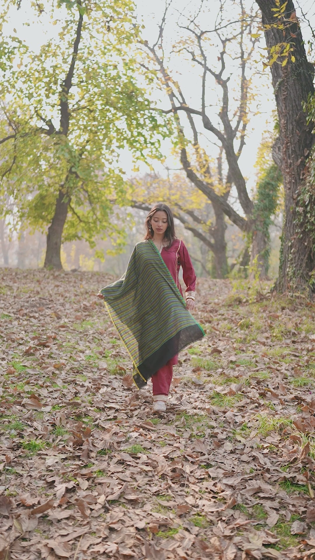 Black and Green Striped Pashmina Wrap