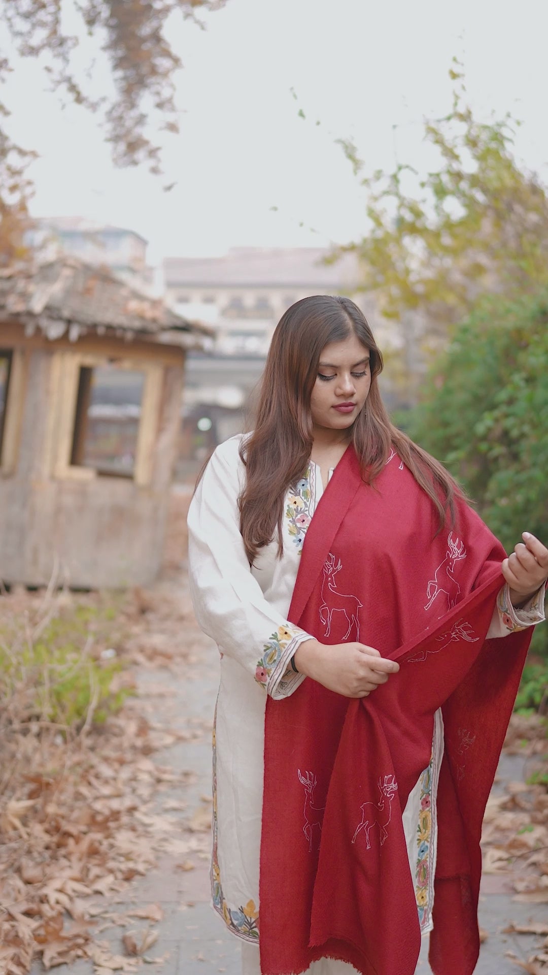 Red Sozni Hand Embroidered Pashmina Wrap