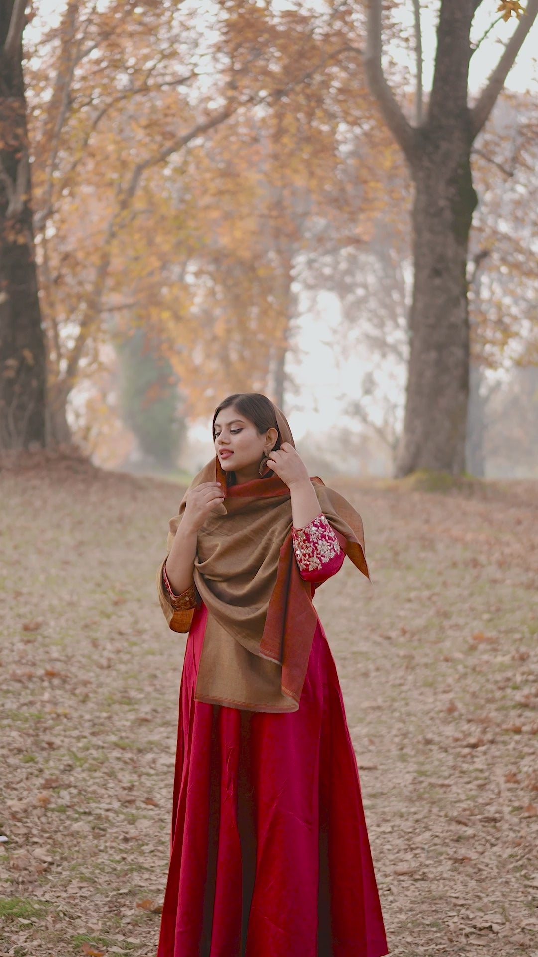 Red and Gold Zari Weave  Reversible Pashmina Wrap