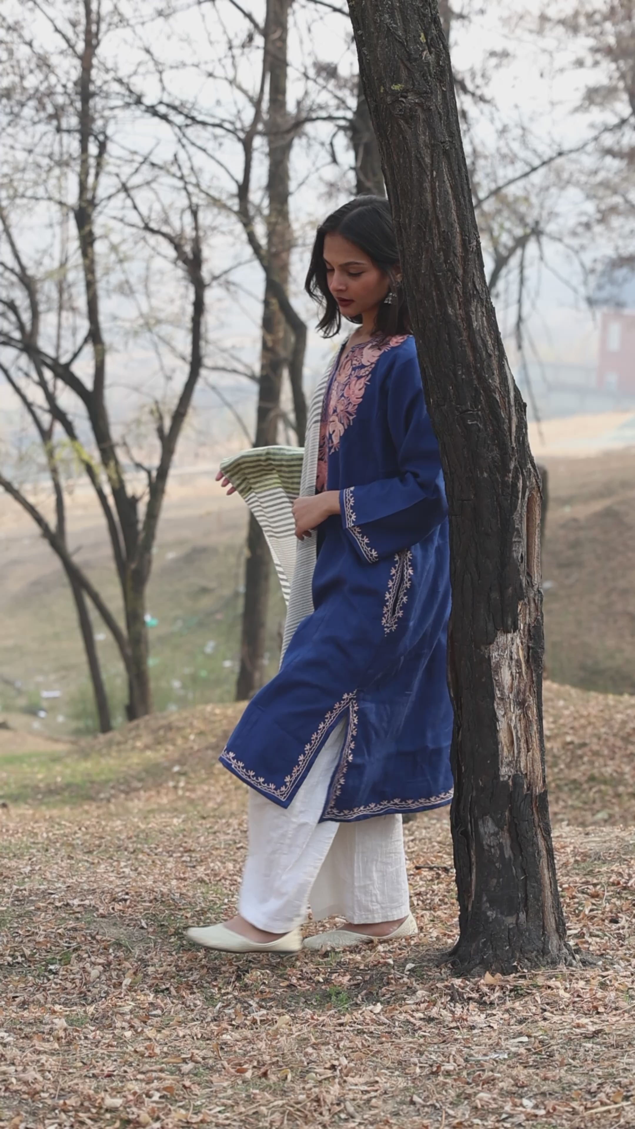 White, Grey and Green Stripes Pashmina Wrap