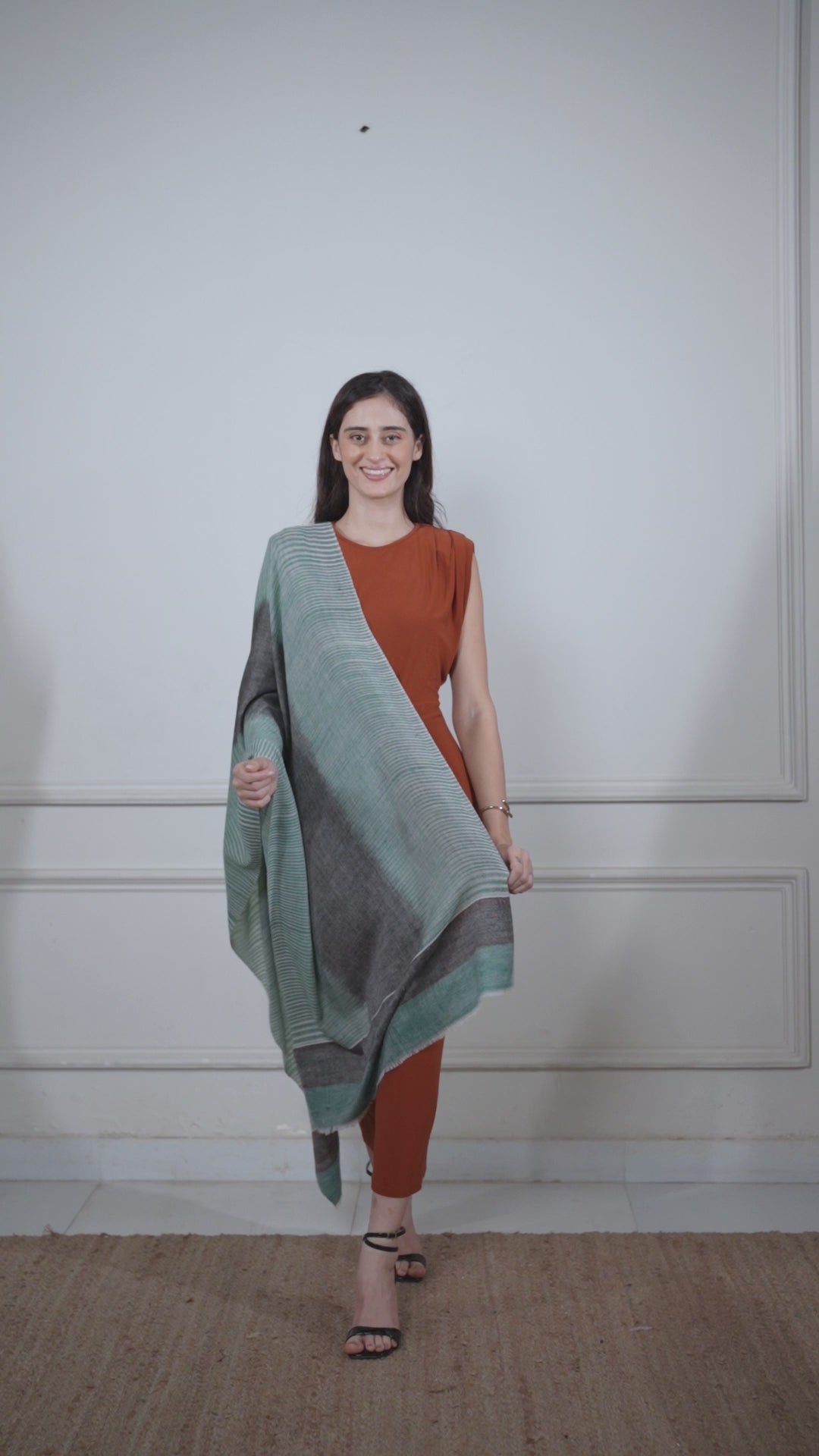 Green & Black Ikkat Pashmina Wrap