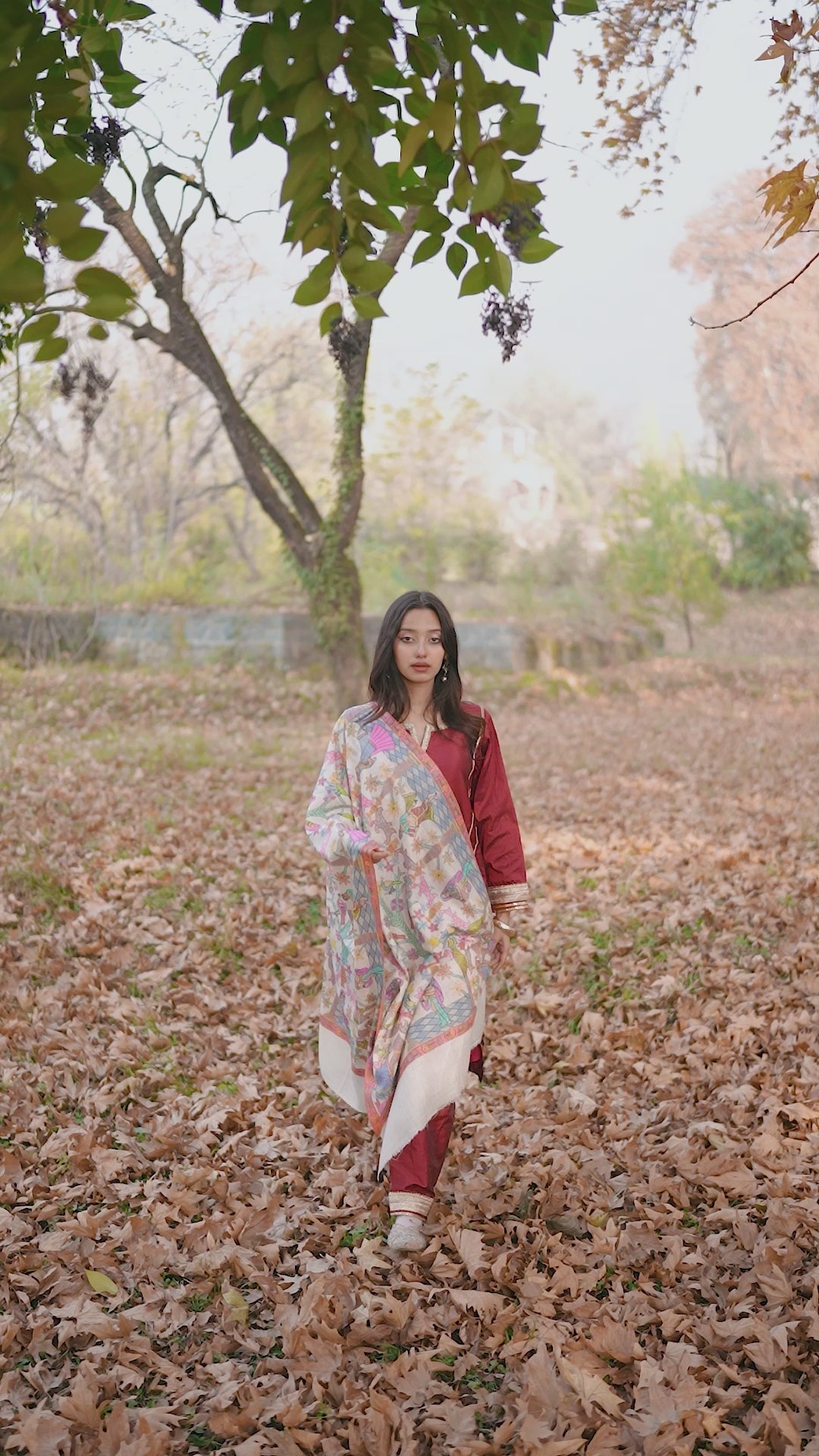 Ivory Hand Painted Hand Embroidered Pashmina Wrap