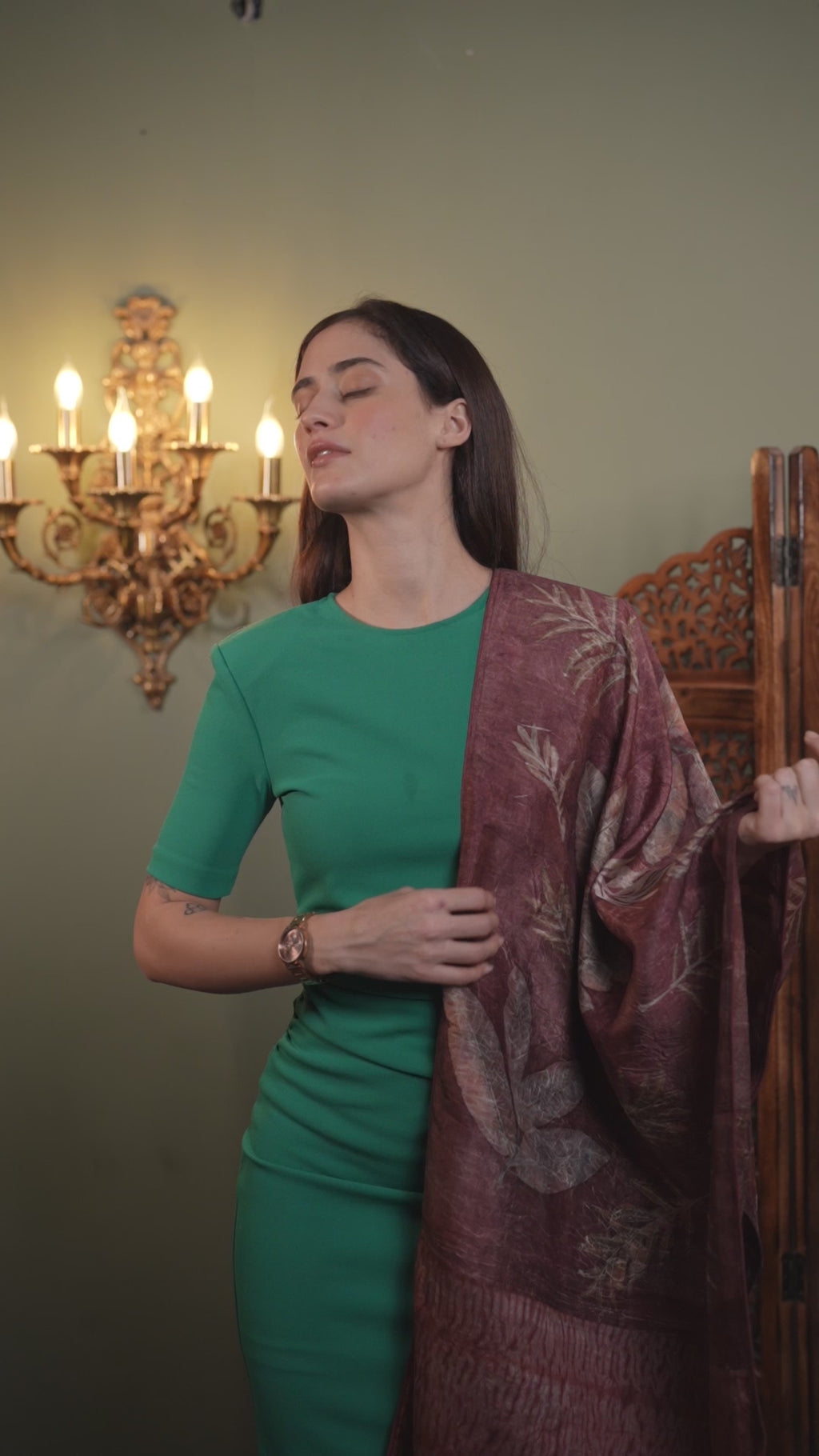 Wine Organic Leaves Dyed Mulberry Silk Stole