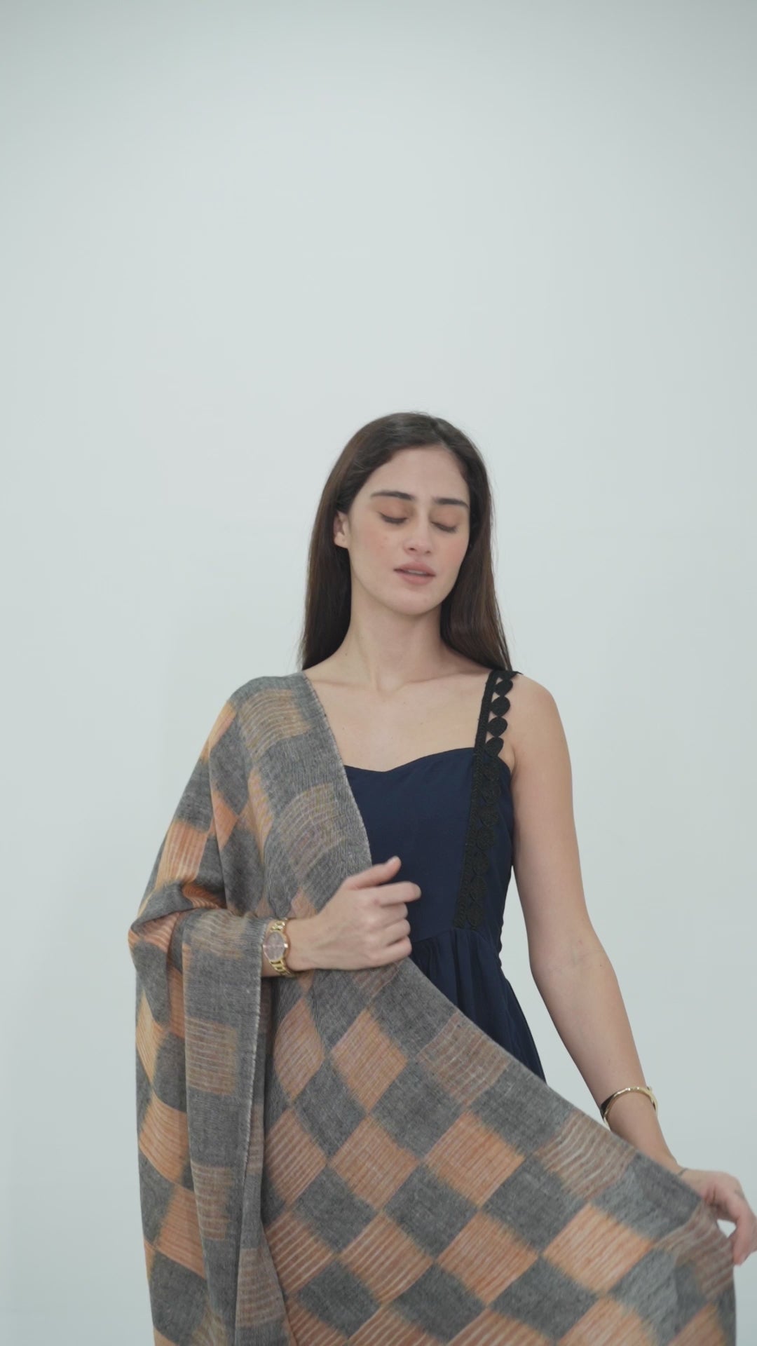 Orange & Black Ikkat Pashmina Stole