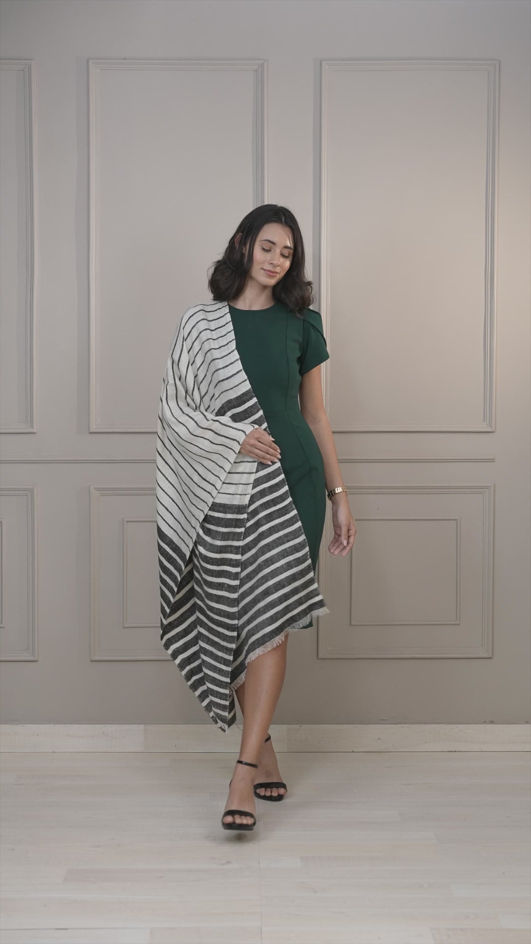 Black and White Striped Handspun Pashmina Wrap