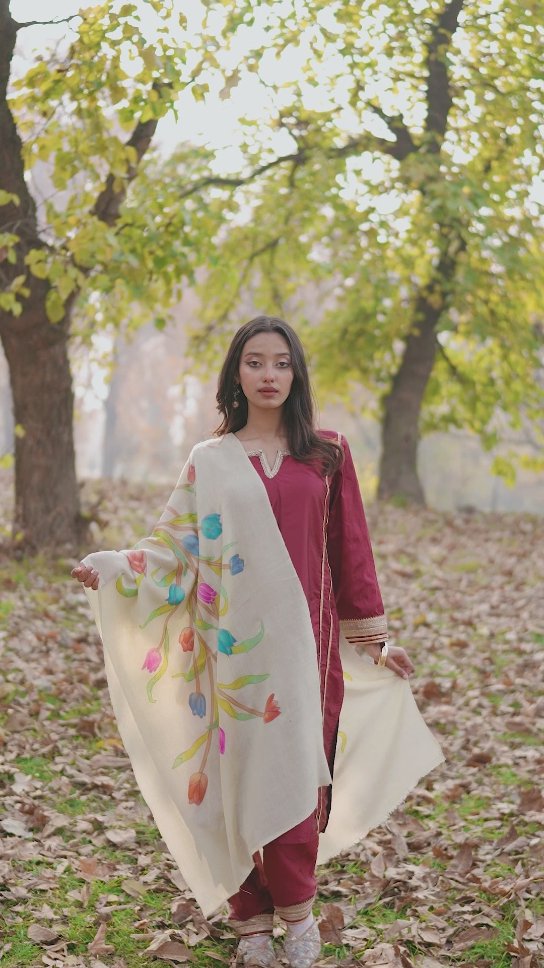 Lime Green  Hand Painted Hand Embroidered Pashmina Wrap