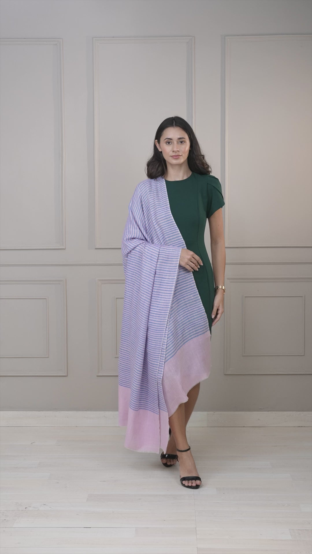 Pink and Blue Striped Pashmina Shawl