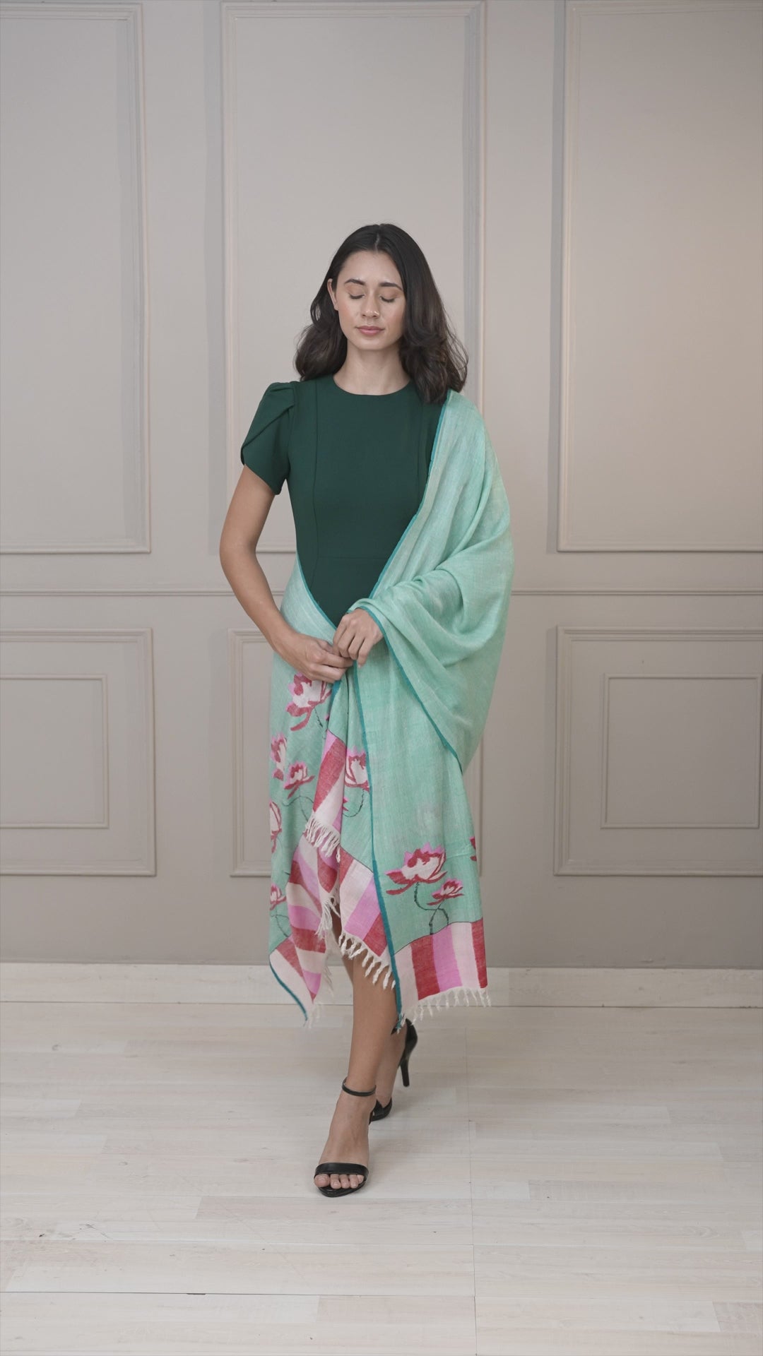 Teal Kani Palla Pashmina Wrap