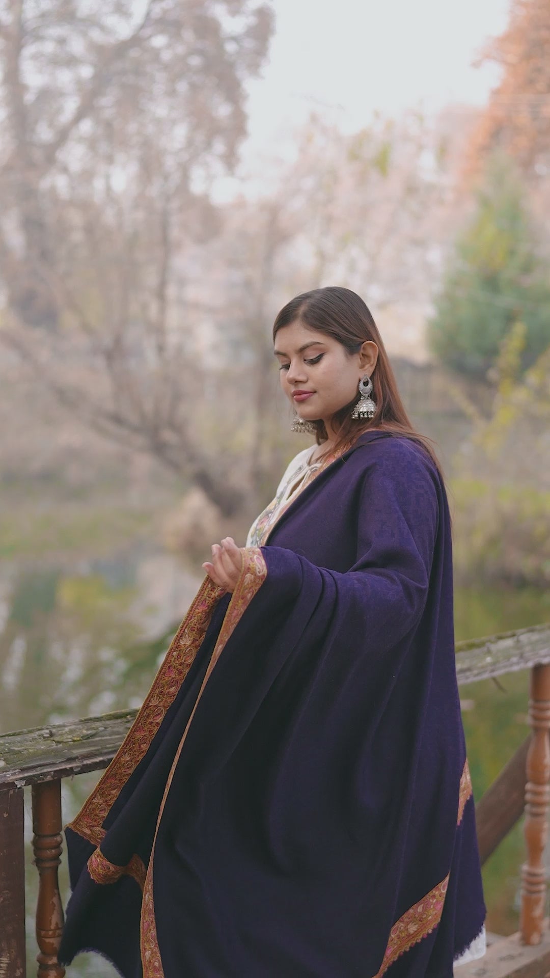 Navy Blue Hand Embroidered Pashmina Shawl