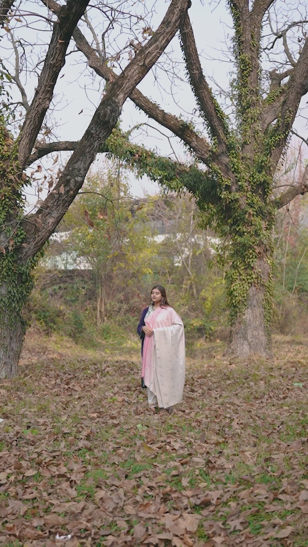 Grey and Pink Organic Flower Dyed Pashmina Shawl
