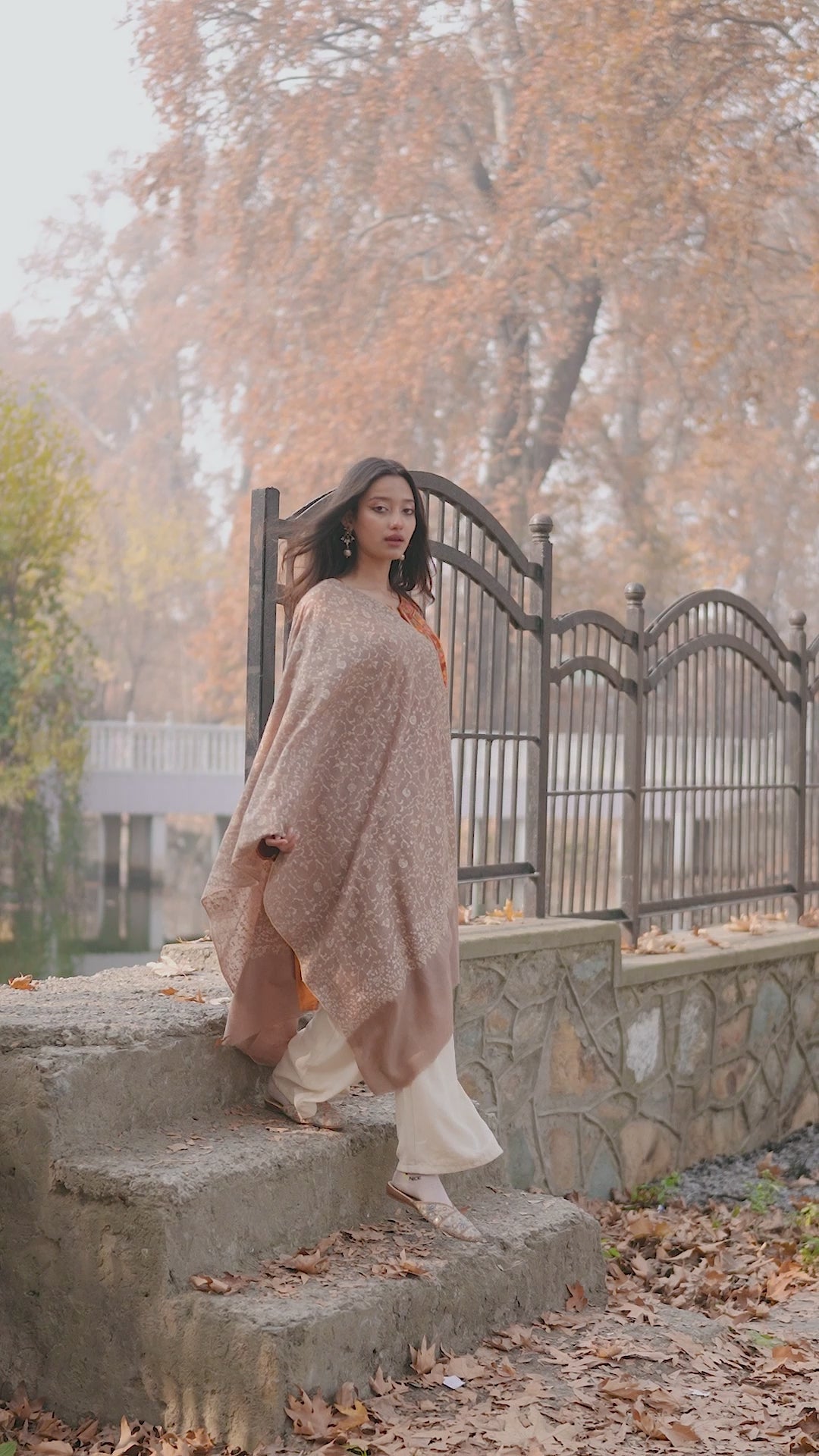 Beige Sozni Hand Embroidered Pashmina Wrap