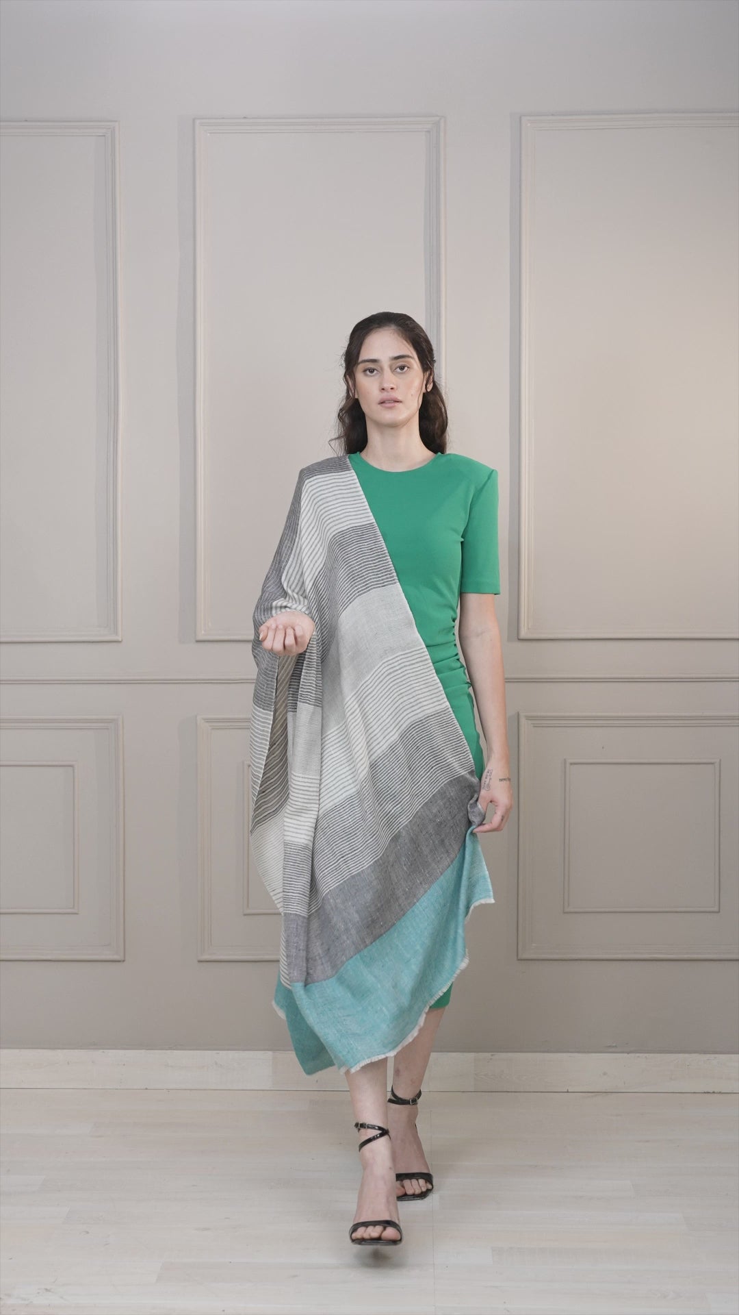 White, Grey and Blue Stripes Pashmina Wrap