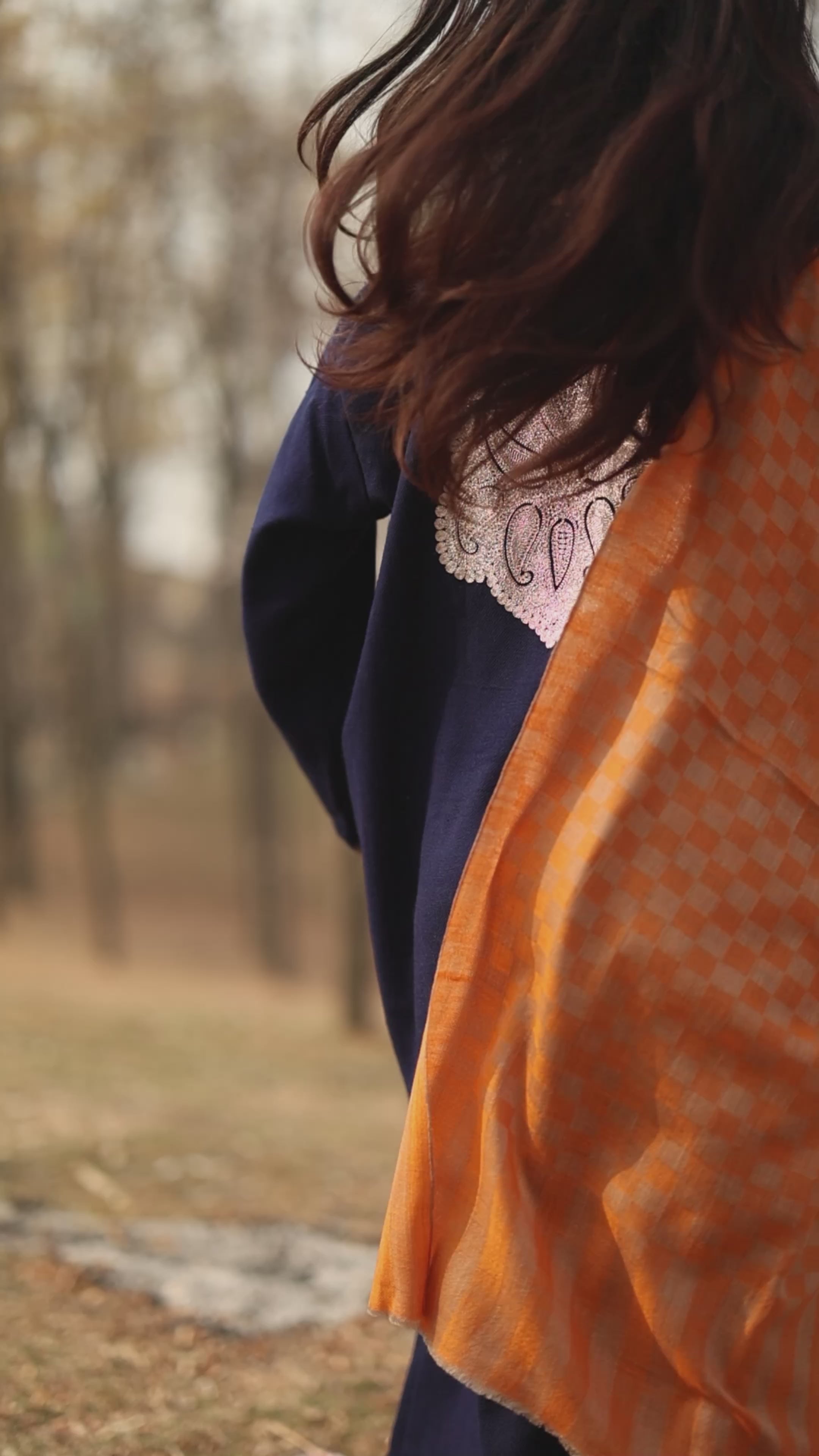 Orange Checkered Pashmina Wrap