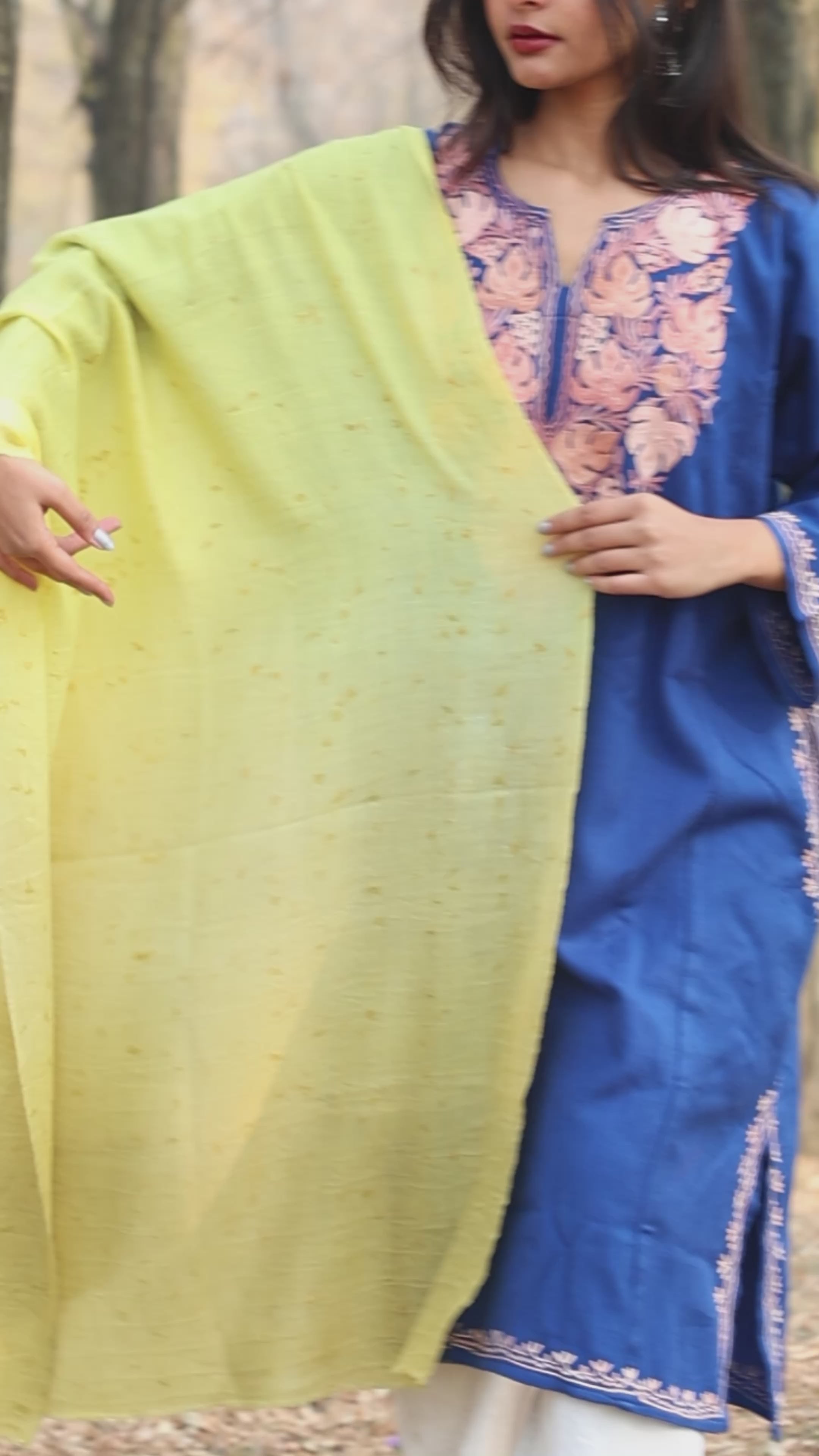 Yellow and Green Ombre Organic Flower Dyed Pashmina Wrap