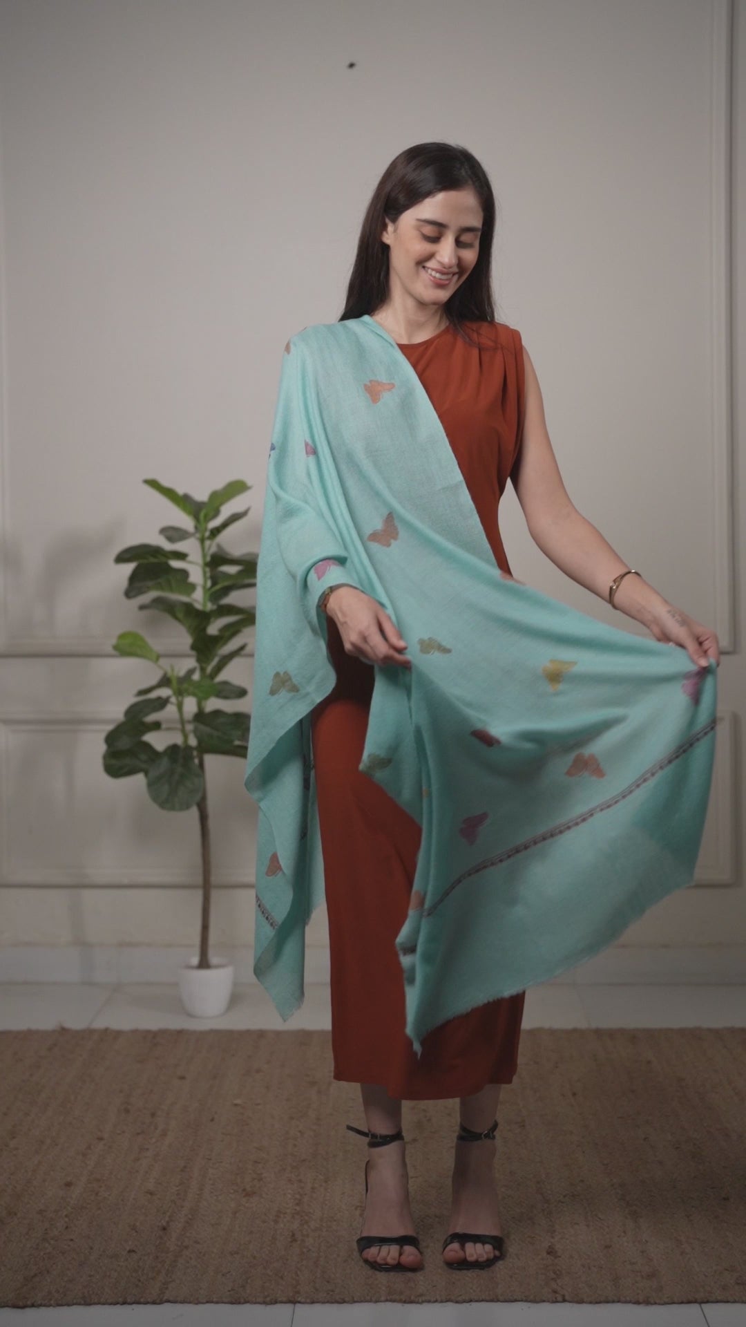 Teal Sozni Hand Embroidered Pashmina Wrap