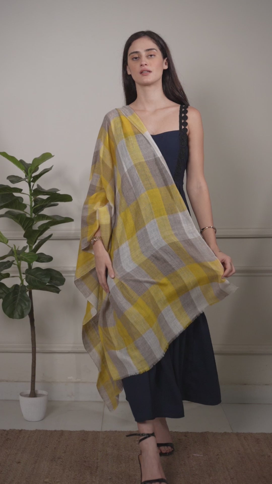 Yellow Checkered  Handspun Pashmina Wrap