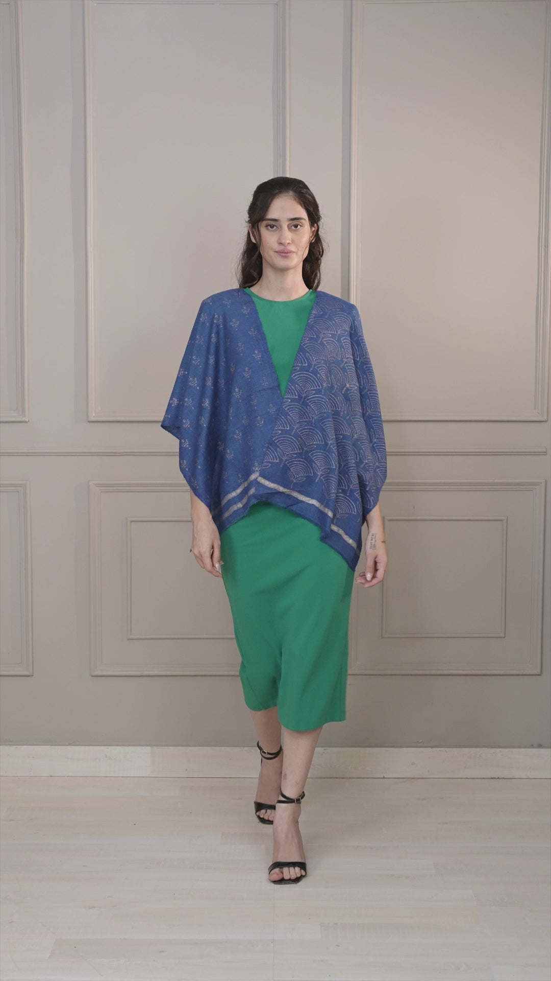 Blue Handblock Printed Pashmina Muffler