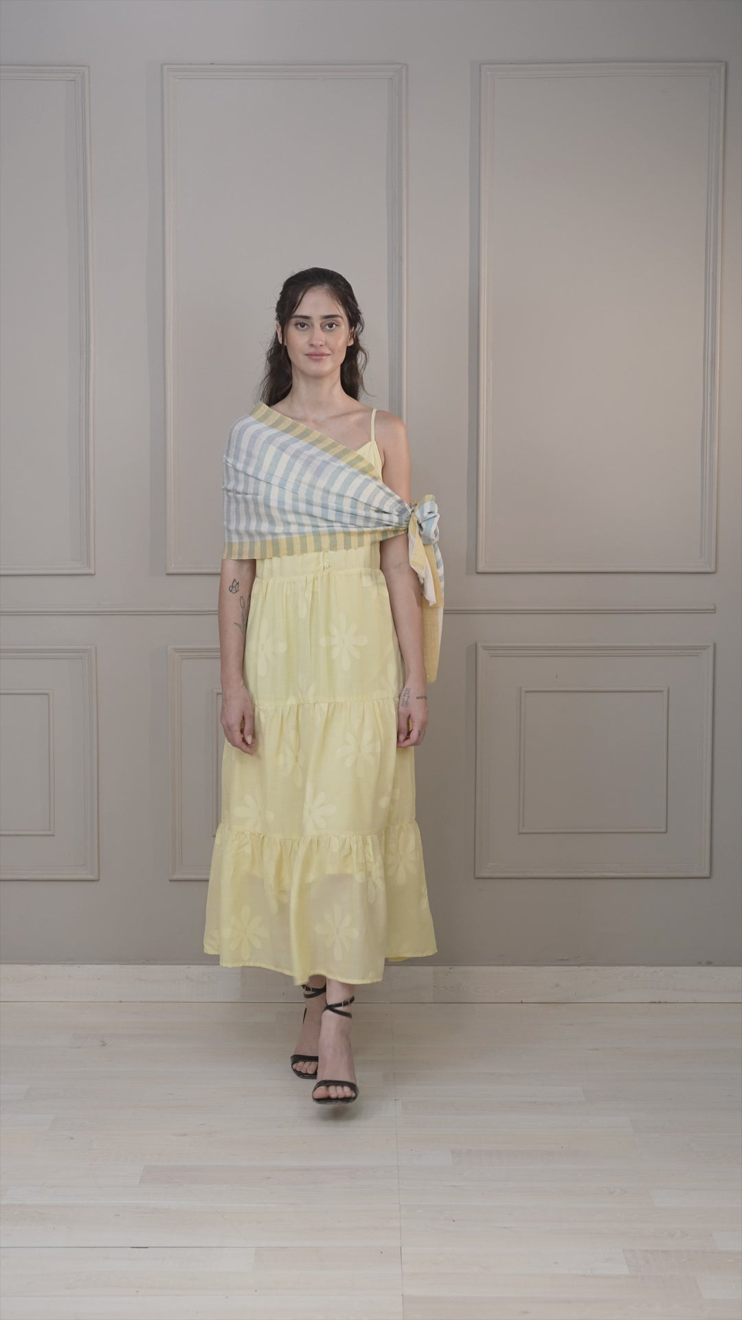 White Blue and Yellow Stripes Pashmina Muffler