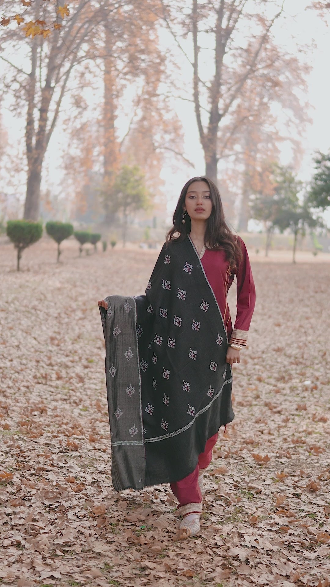 Black Sozni Hand Embroidered Reversible Pashmina Zari Shawl