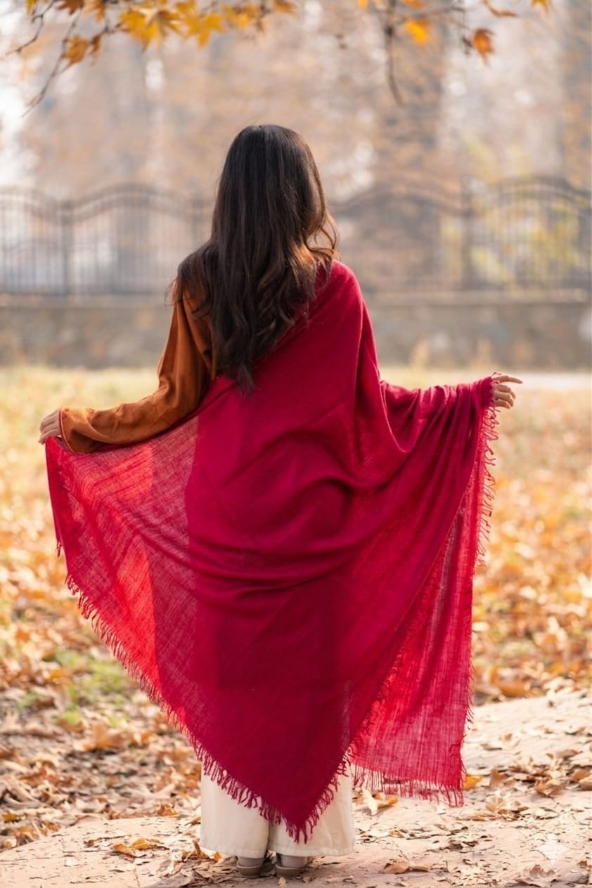 Red Handspun Pashmina Shawl