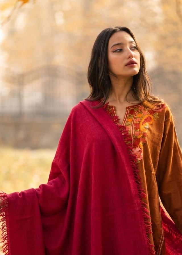 Red Handspun Pashmina Shawl